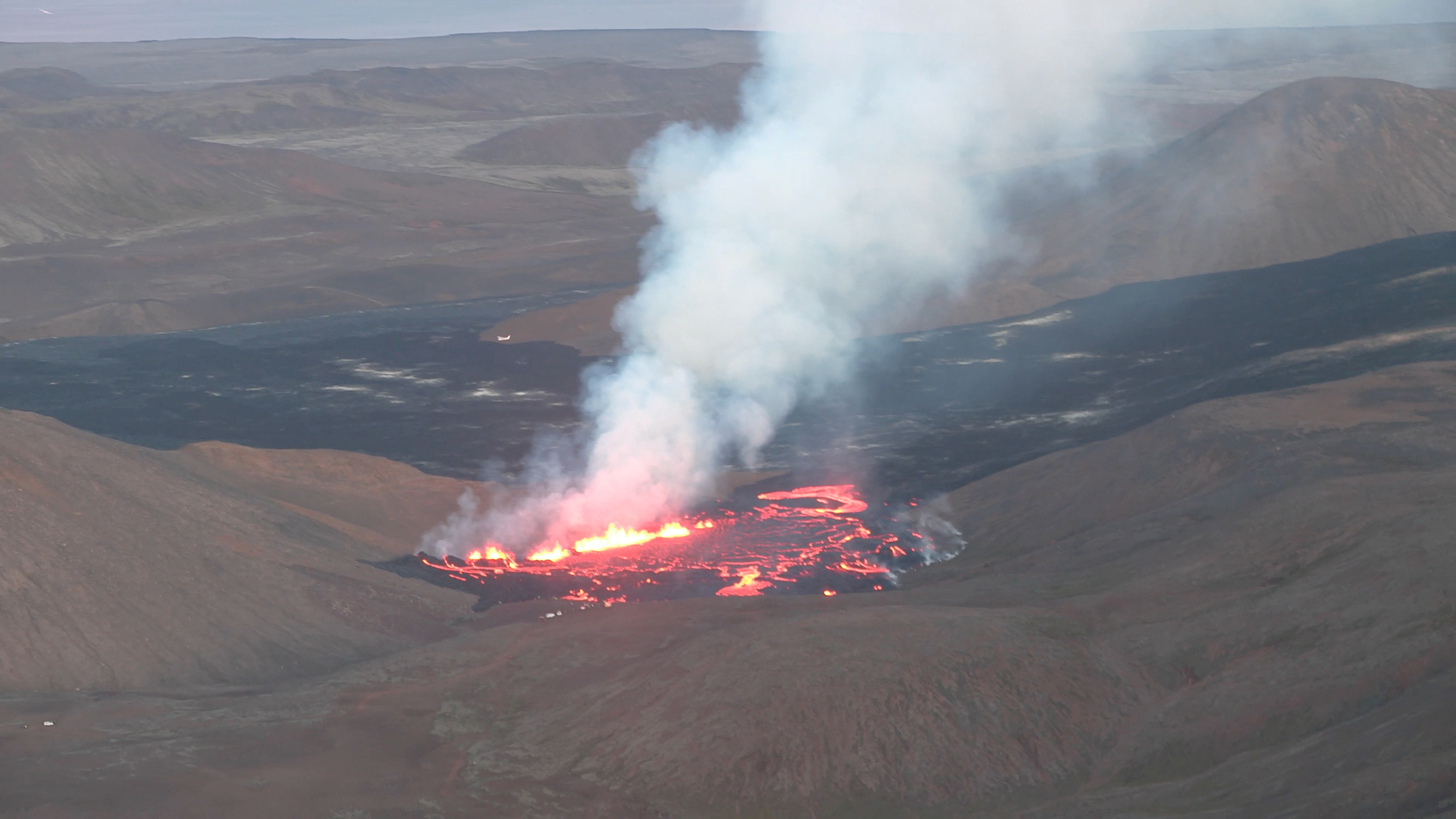 Lava oozes from a fissure near Fagradalsfjall volcano