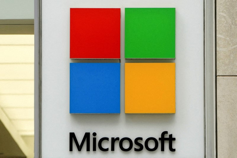 The Microsoft store sign is pictured in the Manhattan borough of New York City