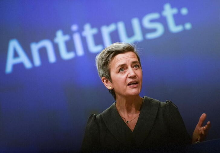 EU antitrust chief Margrethe Vestager speaks during a news conference in Brussels
