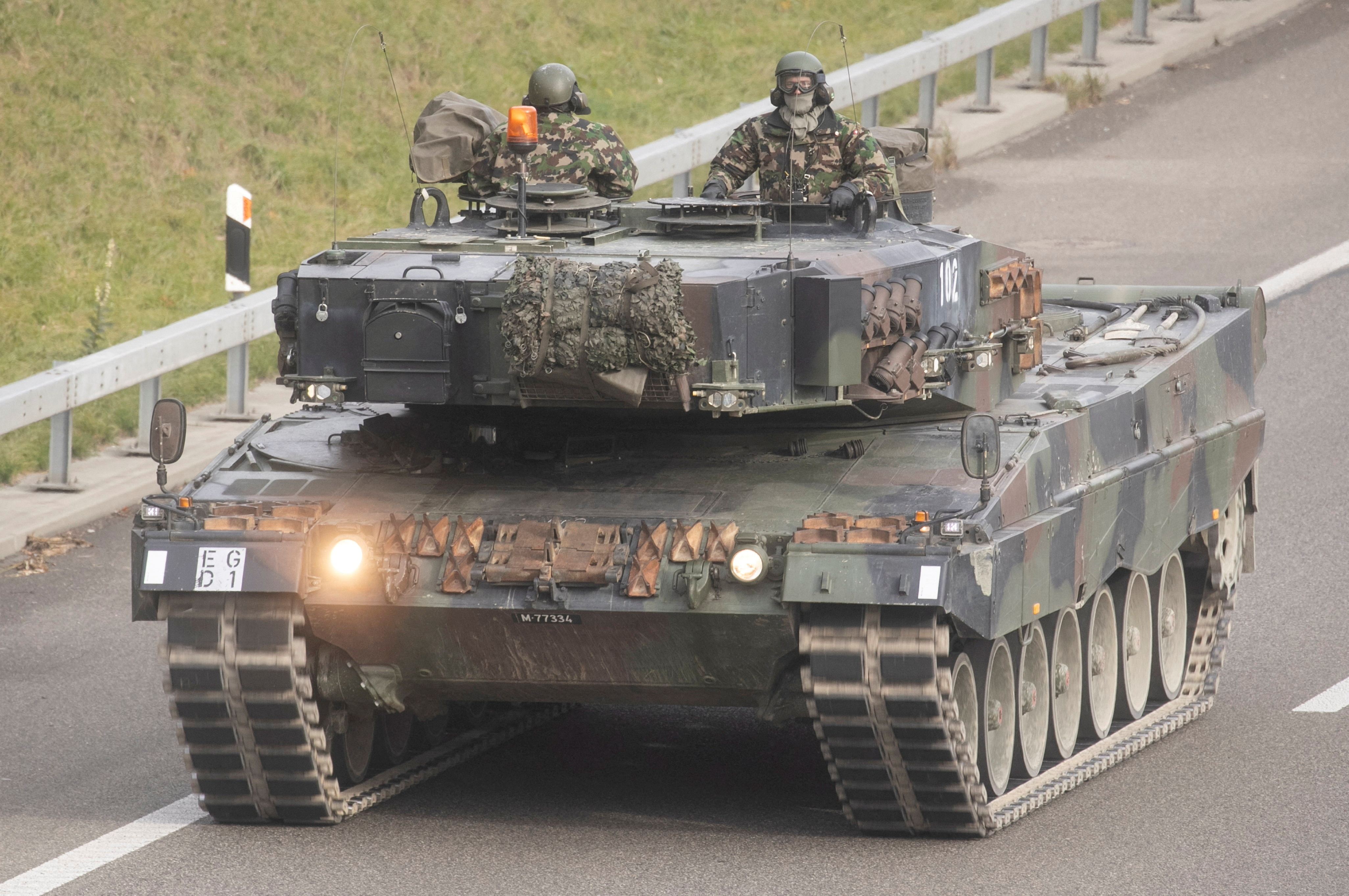 Vehicles of the Swiss Army take part in the military exercise "Pilum" near Othmarsingen