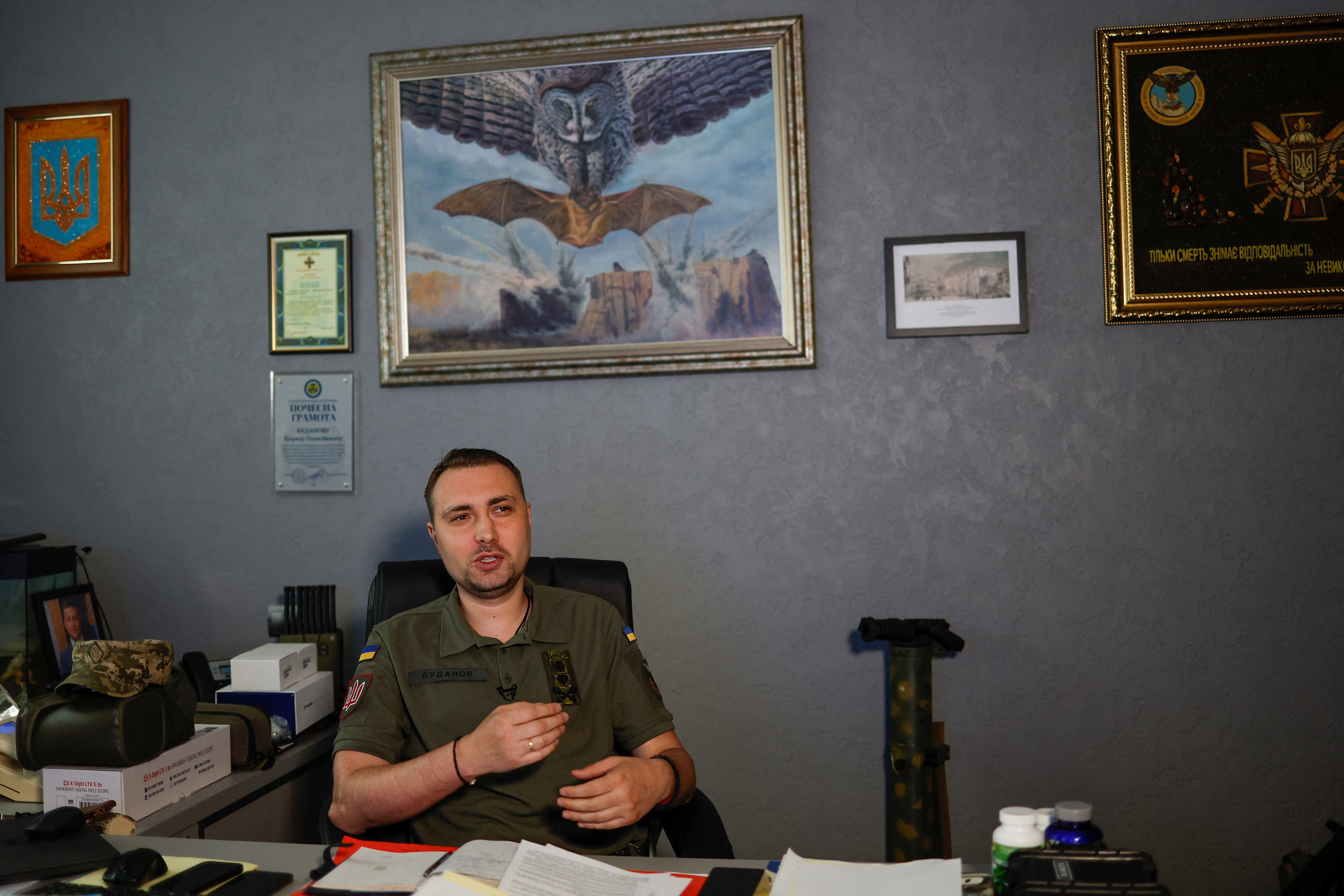 Ukraine's Military Intelligence chief Budanov speaks during an interview with Reuters in Kyiv