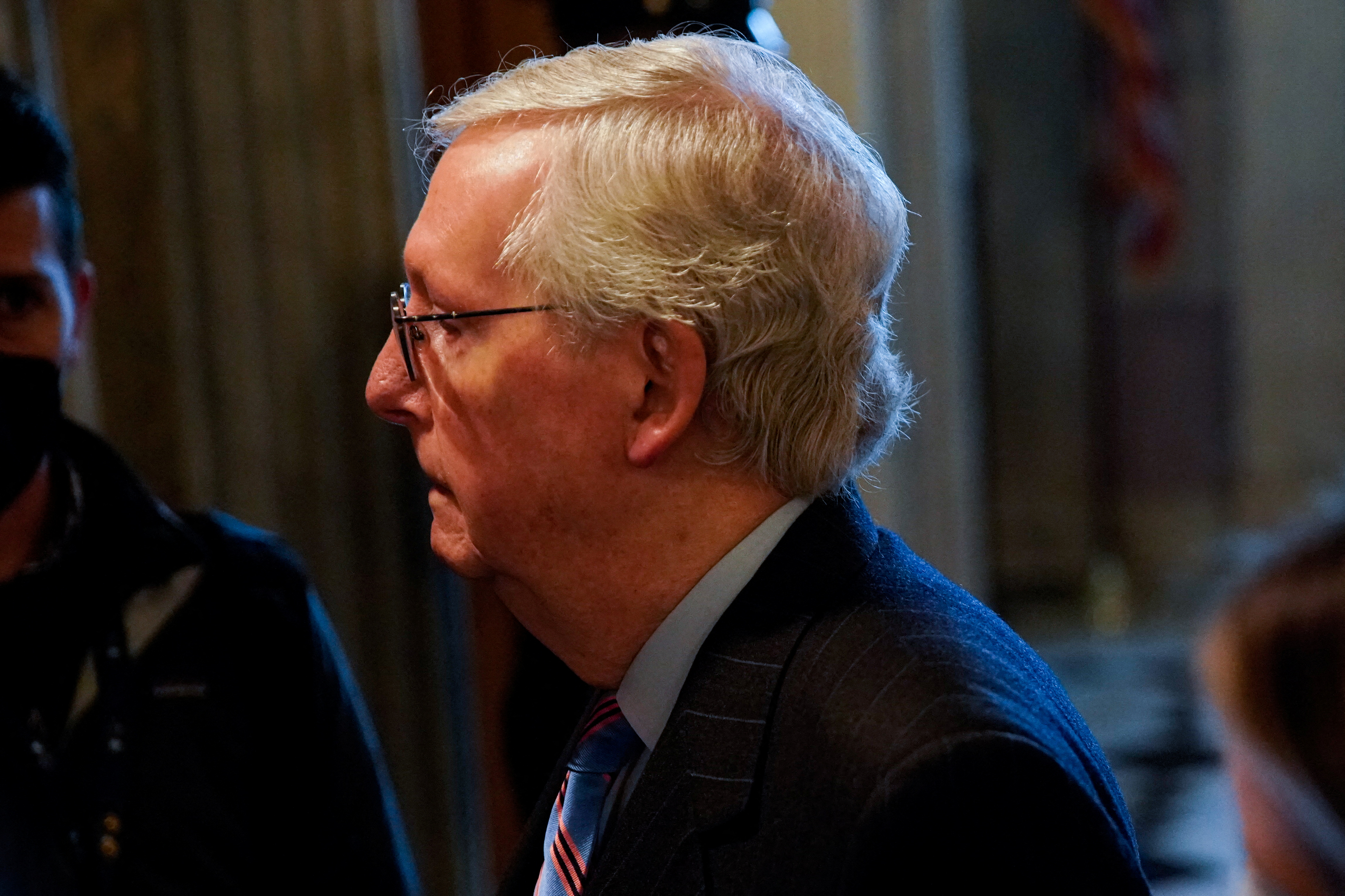 U.S. Senate Minority Leader Mitch McConnell (R-KY) waits for an elevator at the U.S. Capitol in Washington