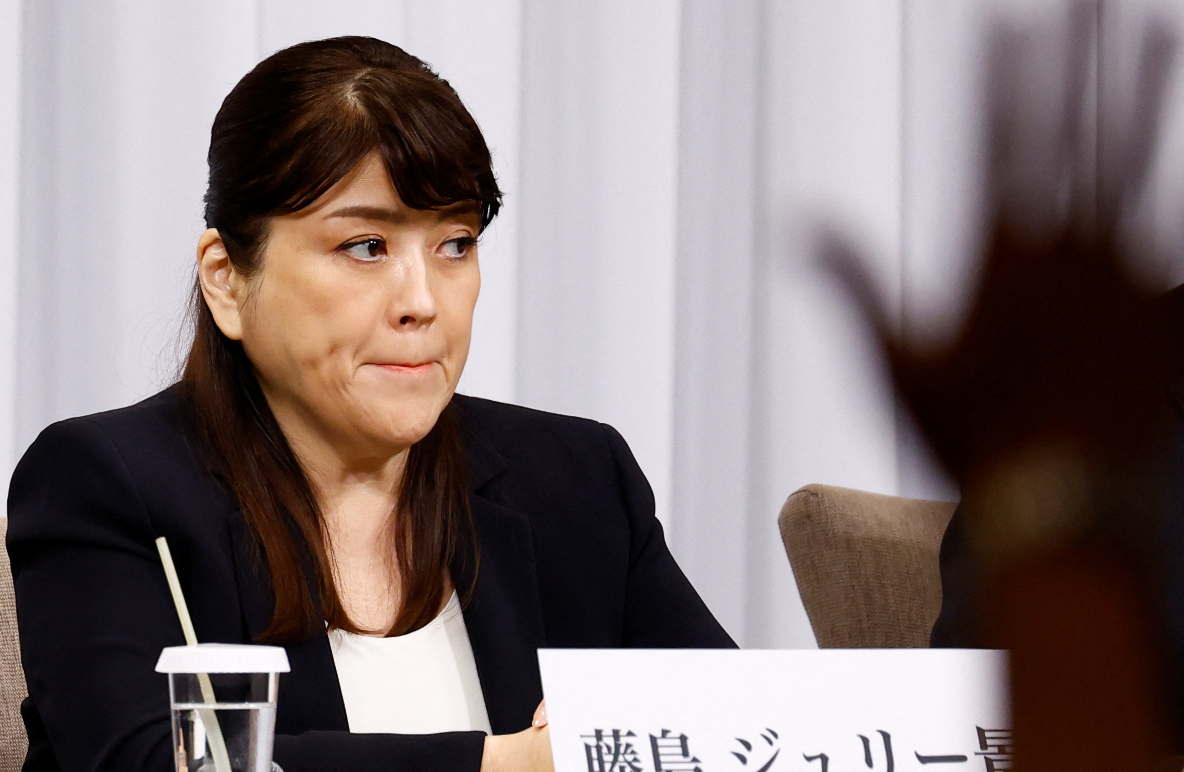 Japan's talent agency Johnny & Associates chief Julie K. Fujishima attends a press conference in Tokyo