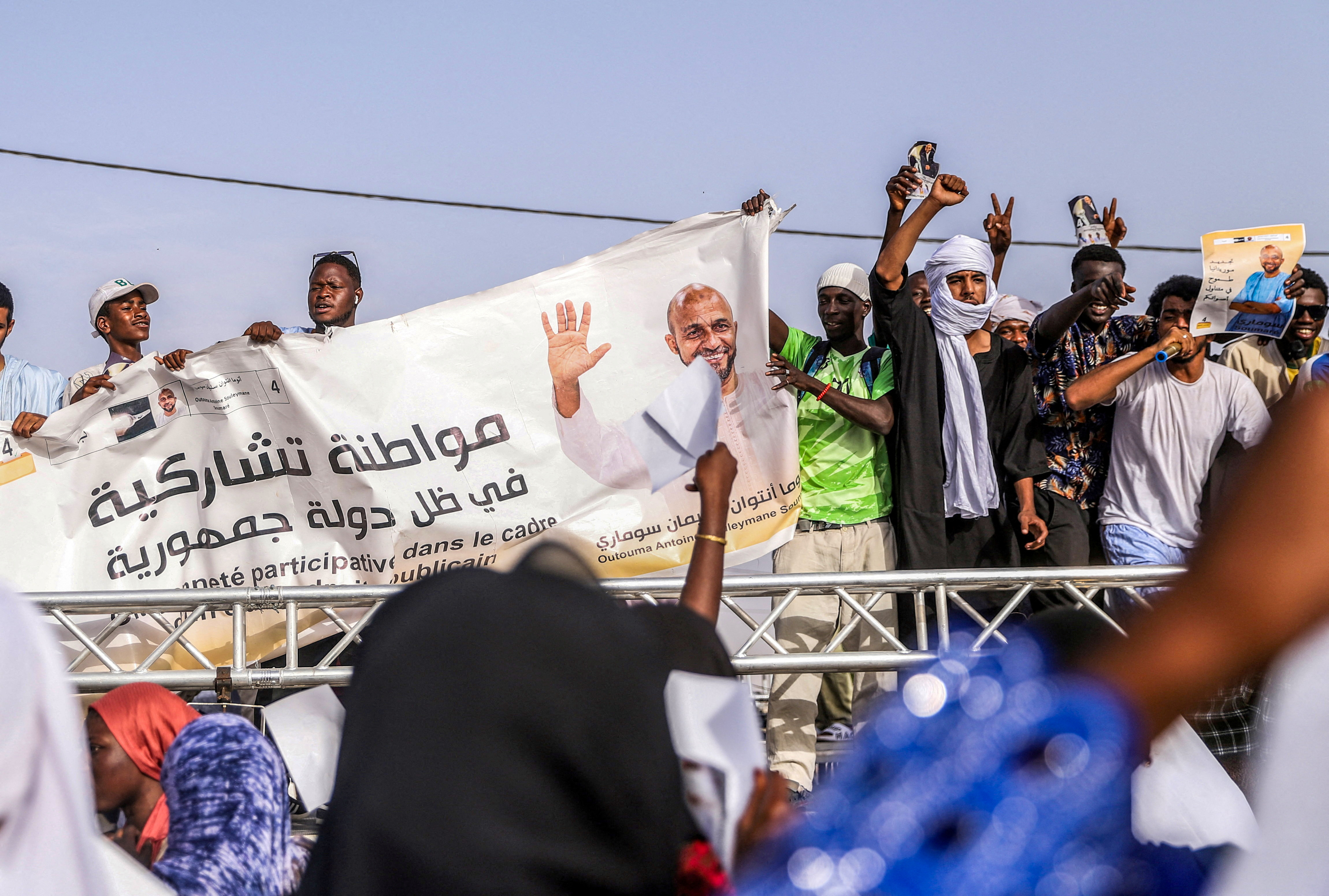 Supporters of Mauritanian presidential candidate Otouma Soumare during his final campaign rally in Nouakchott