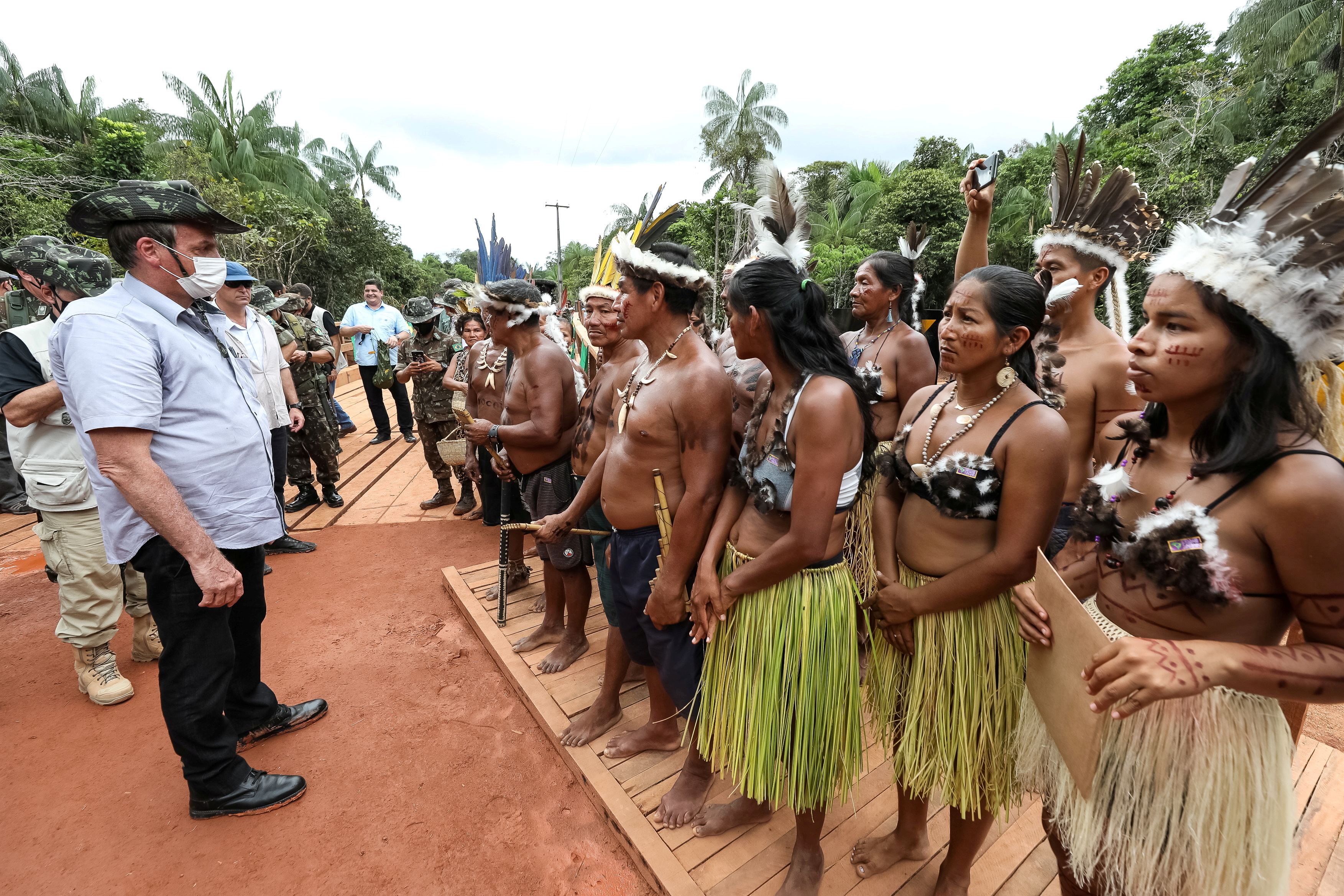 Brazil's President Jair Bolsonaro meets with Tukano indigenous people in the Balaio reservation in the Upper Rio Negro river region of Amazonas state, bordering Colombia and Venezuela, near Sao Gabriel da Cachoeira, Brasil May 27, 2021.   Marcos Correa/Handout via REUTERS