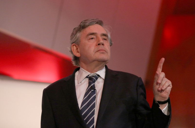 Former British Prime Minister, Gordon Brown, delivers a speech in London