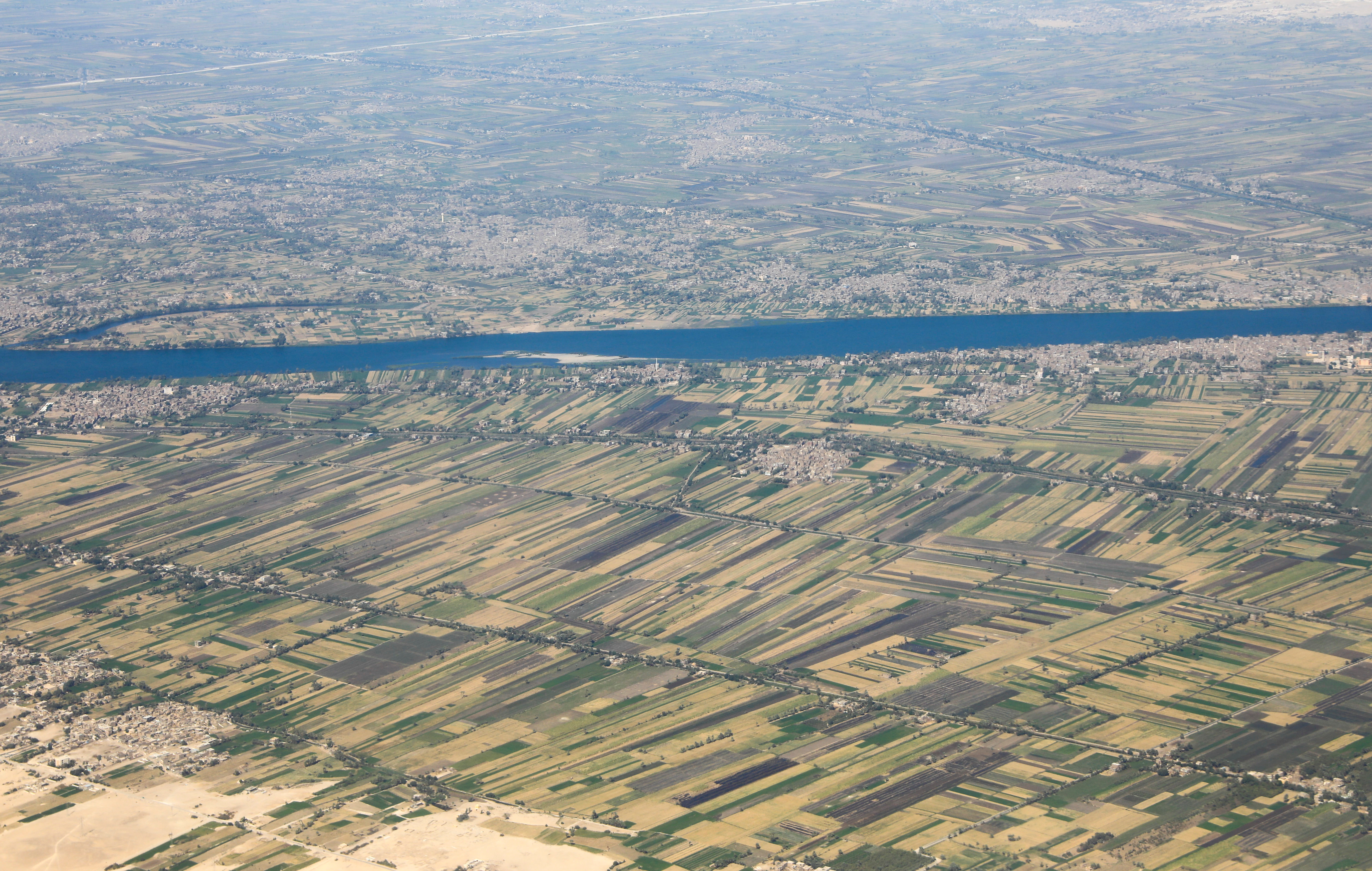 Aerial view of the River Nile valley and desert