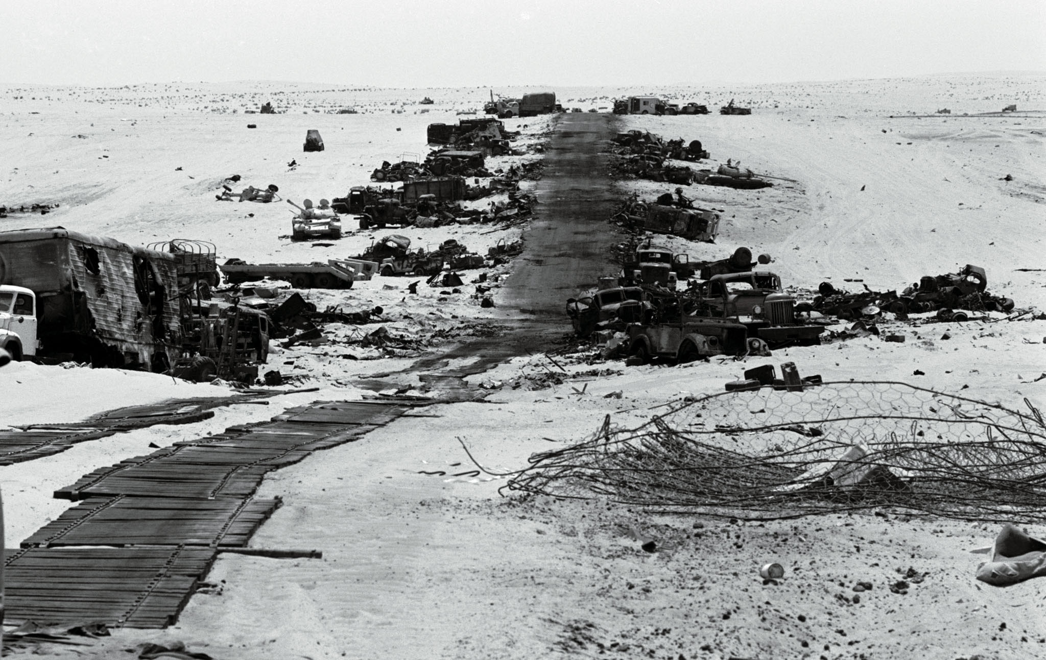 Destroyed Egyptian armour lines the sides of a Sinai road after it was hit by Israeli jet fighters during the 1967 Six Day War.   REUTERS