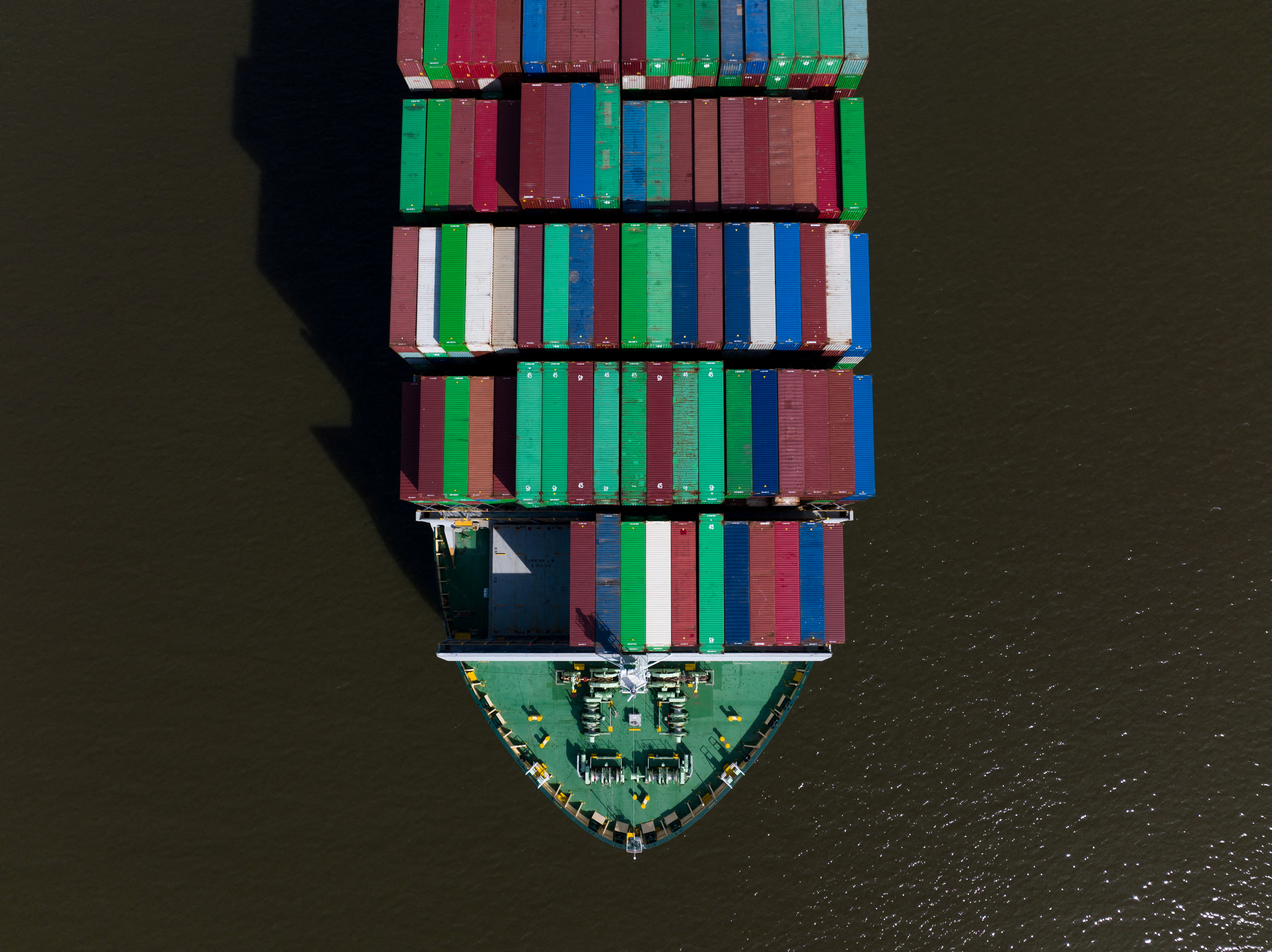 Evergreen Marine Corp container ship Ever Forward sits grounded in the Chesapeake Bay near Maryland