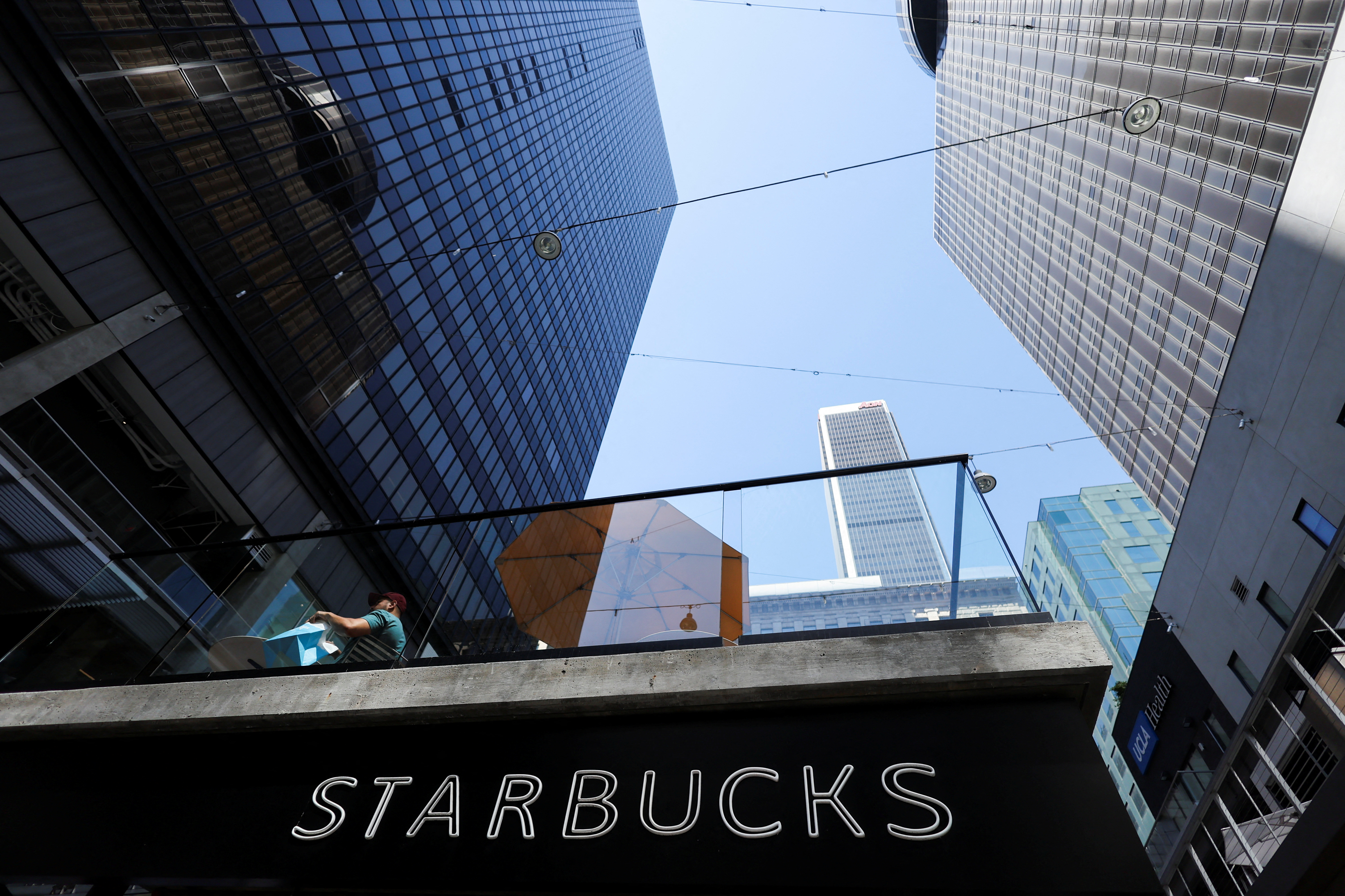 A Starbucks coffee shop is seen in downtown Los Angeles