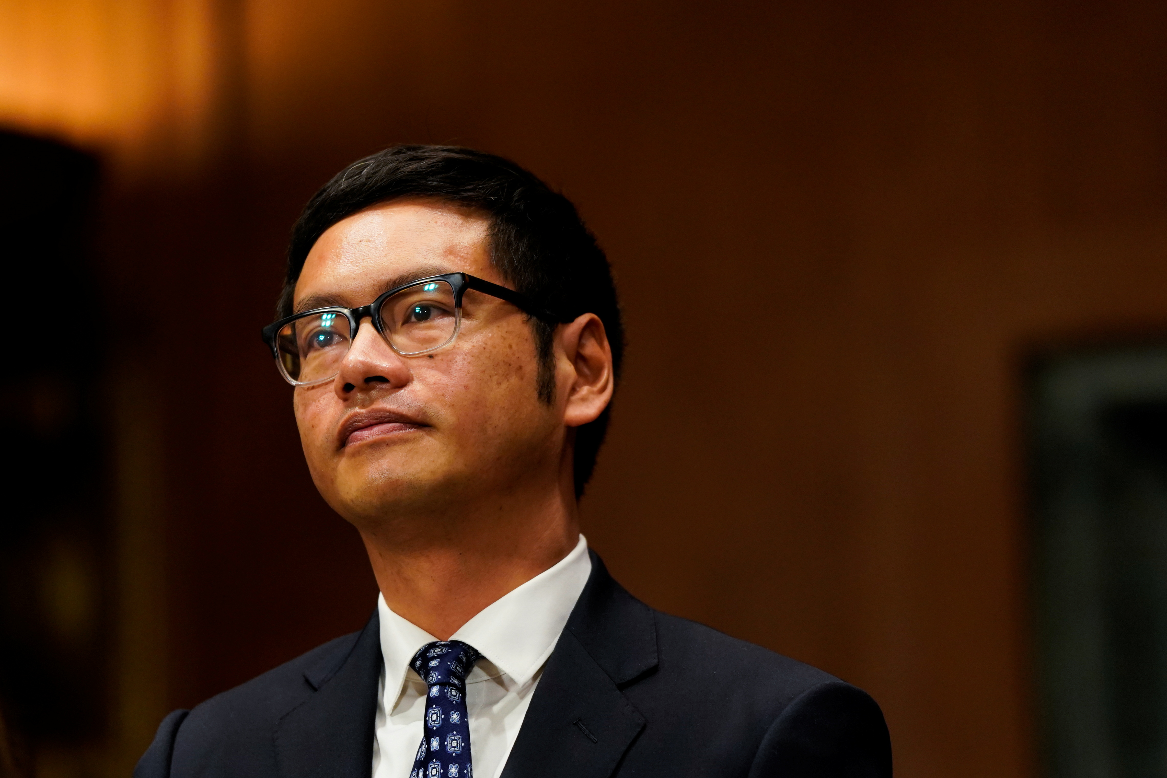 Dale Ho, a voting rights advocate with the ACLU nominated to become a federal district court judge in Manhattan, prepares to give his opening statement during a U.S. Senate Judiciary Committee hearing on Capitol Hill in Washington, U.S., December 1, 2021. REUTERS/Elizabeth Frantz
