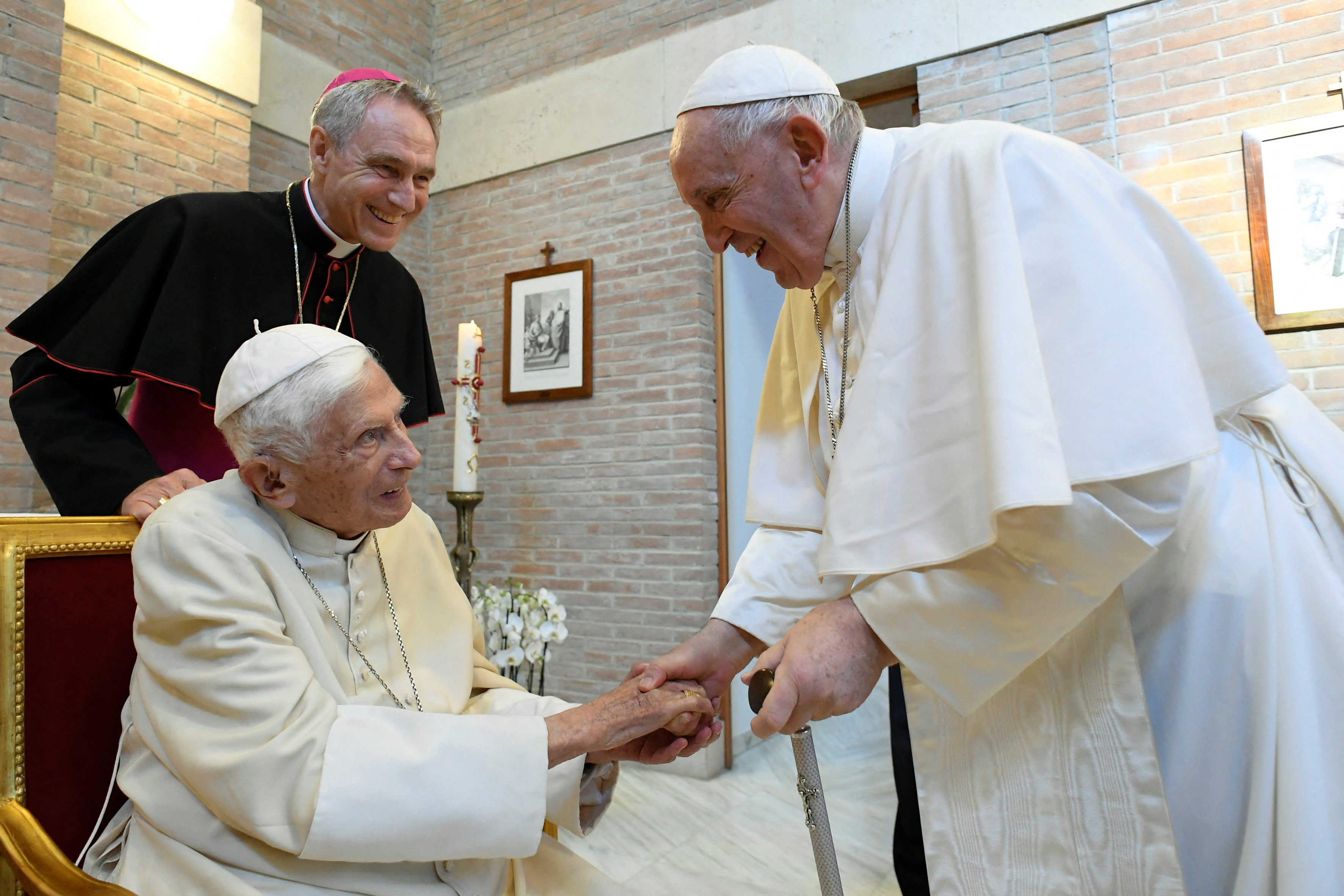 Pope Francis and Pope Emeritus Benedict XVI meet at the Vatican