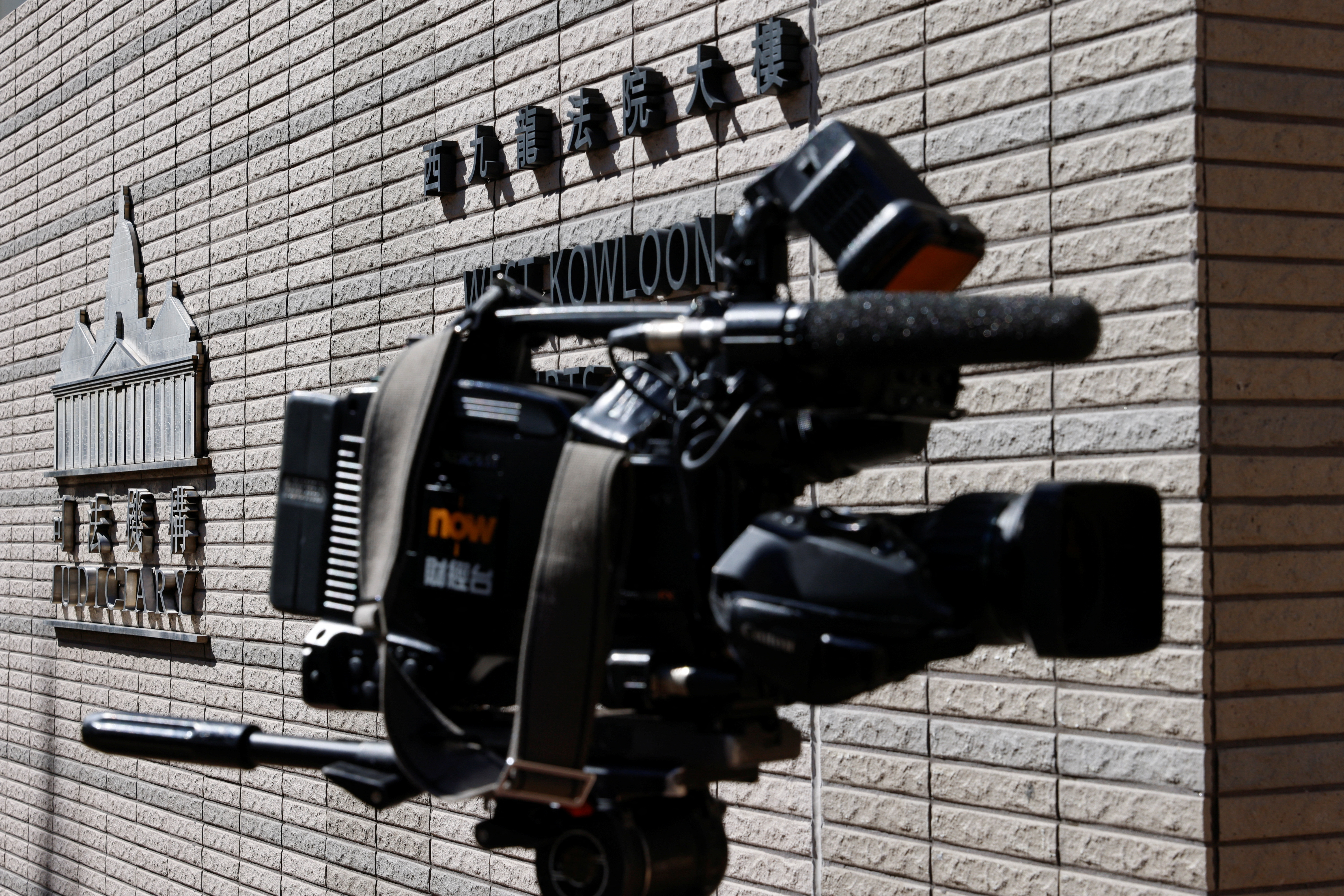 A TV camera is seen at West Kowloon Magistrates’ Courts