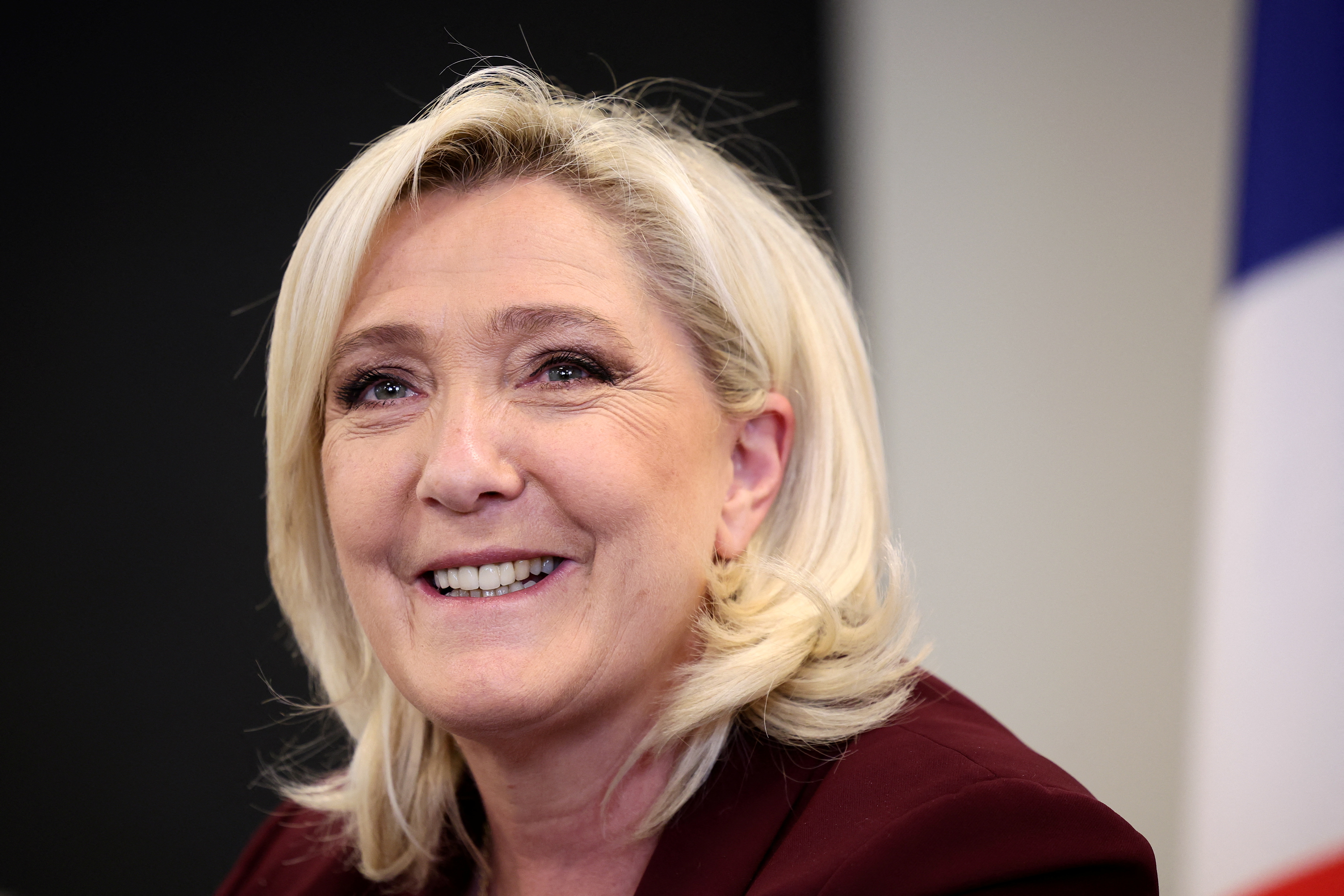 French far-right presidential candidate Le Pen gives a news conference in Vernon