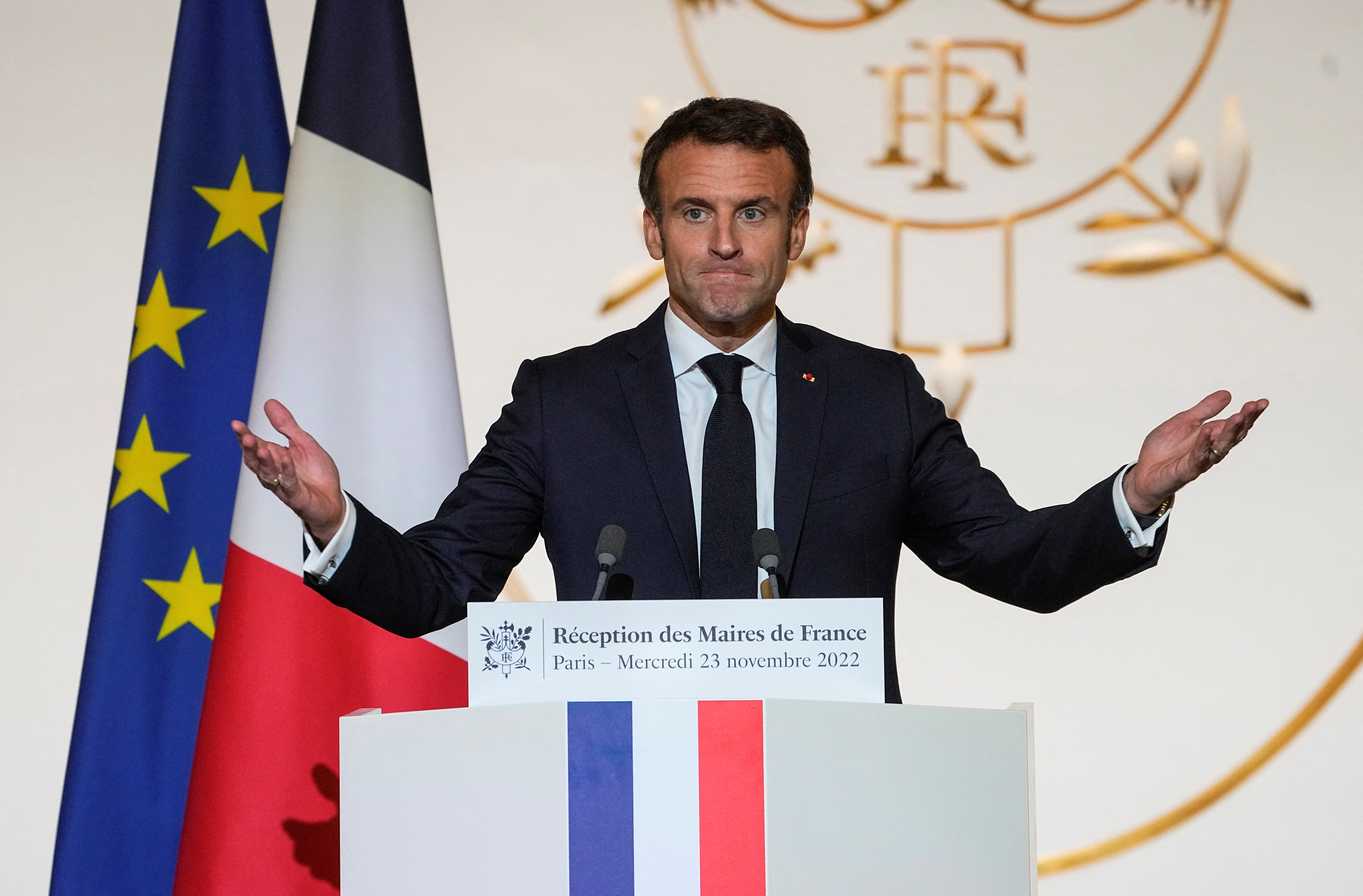 French President Macron hosts a reception for the mayors of France, in Paris