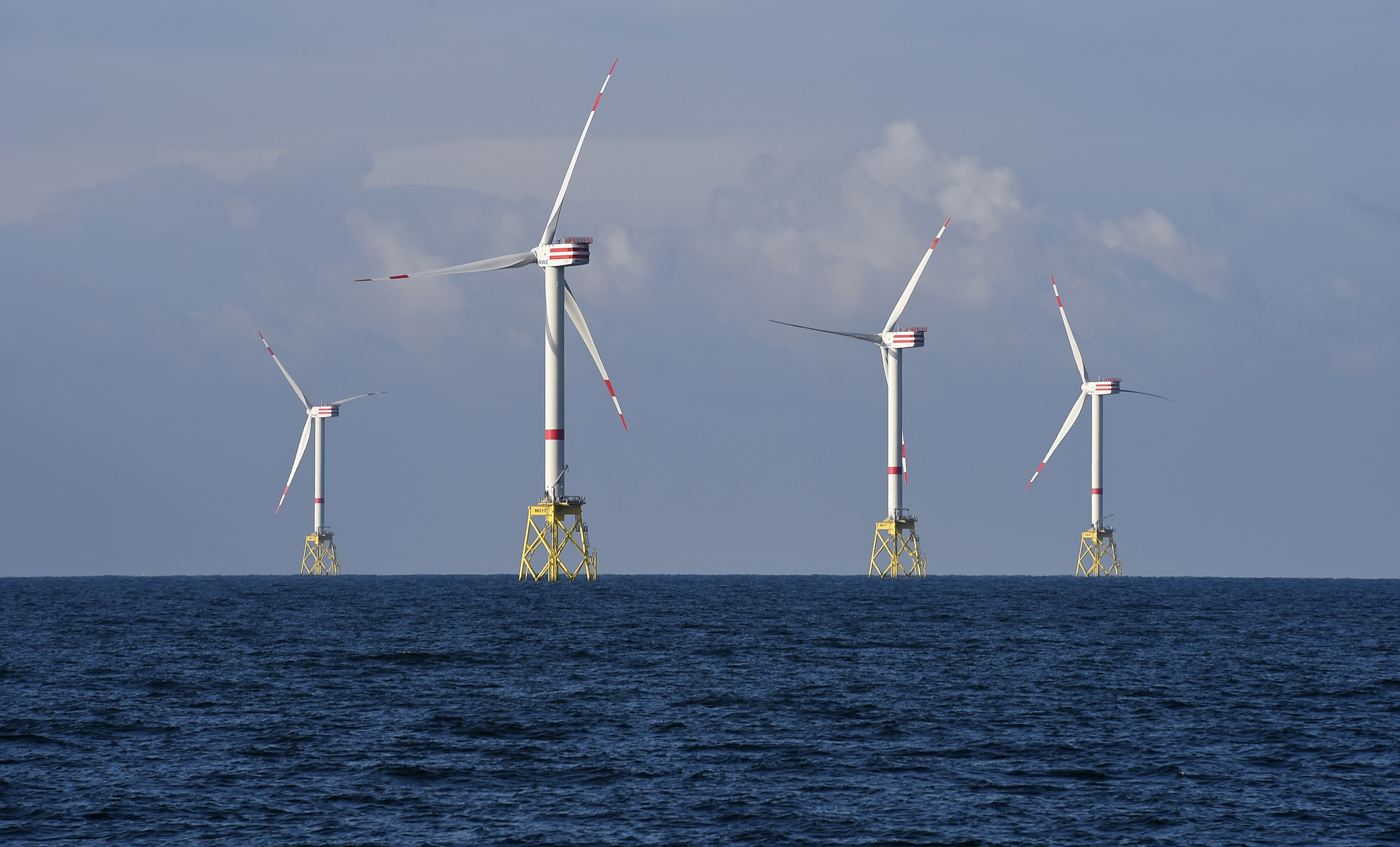 A view shows windmills of several wind farms at the so-called 