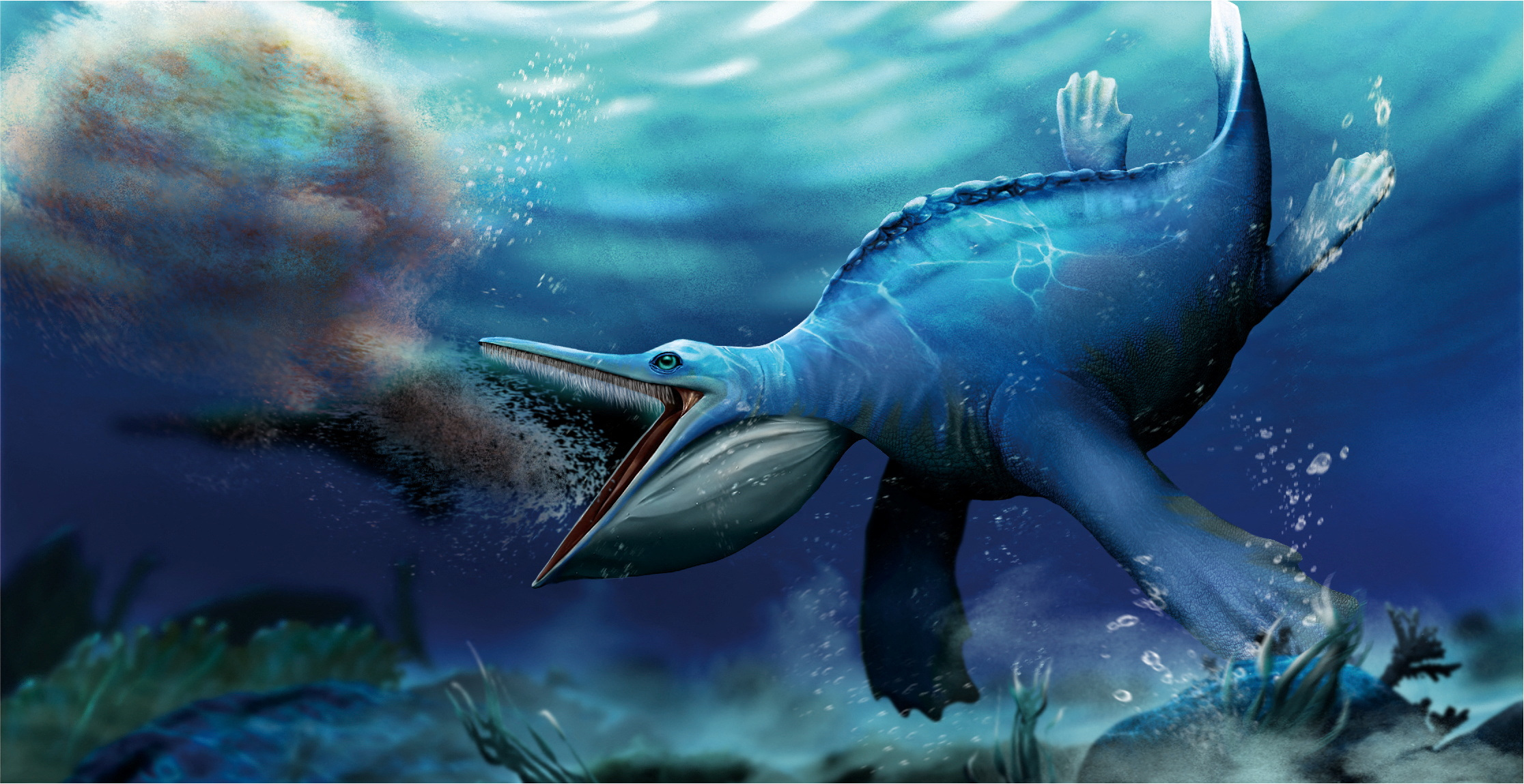 Artist's reconstruction shows the Triassic Period marine reptile Hupehsuchus nanchangensis
