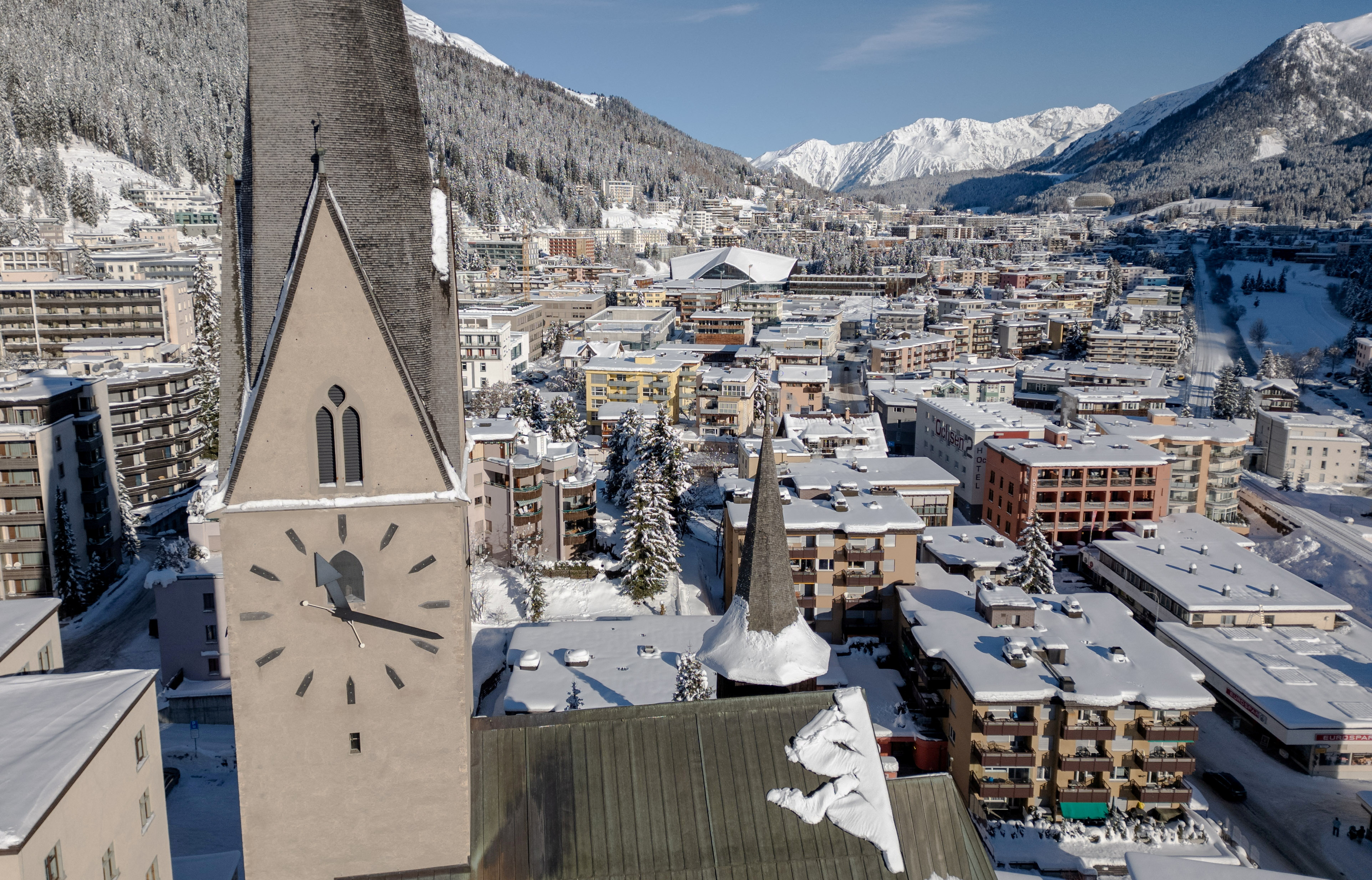 Overview of the town of Davos ahead of the annual meeting of the WEF