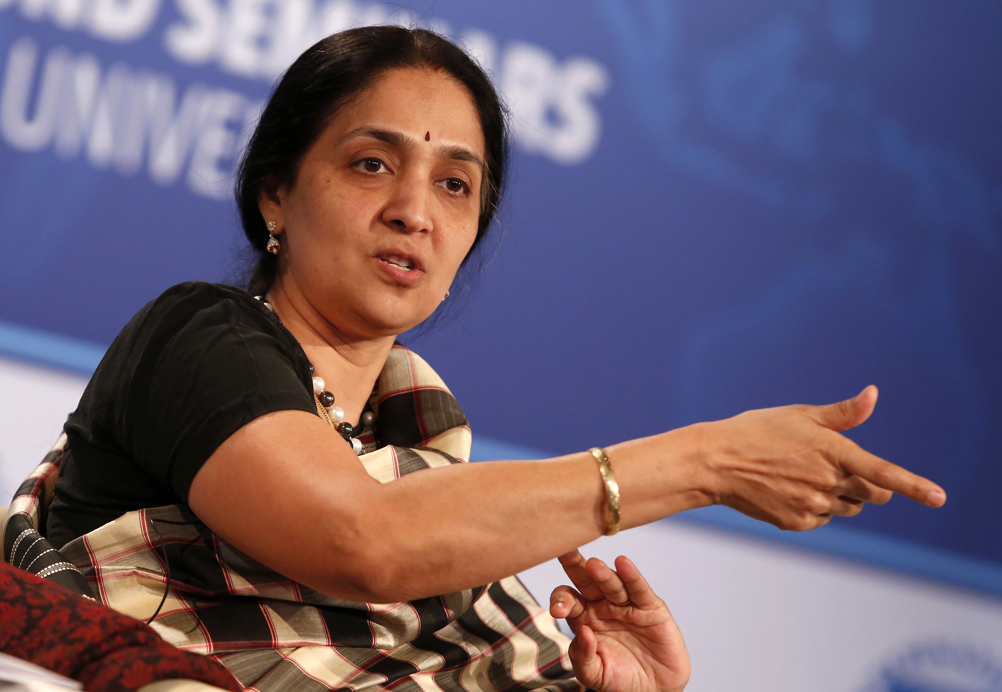 Chitra Ramkrishna, Managing Director and CEO, National Stock Exchange (India), participates in The Future of Finance panel discussion during the IMF-World Bank annual meetings in Washington