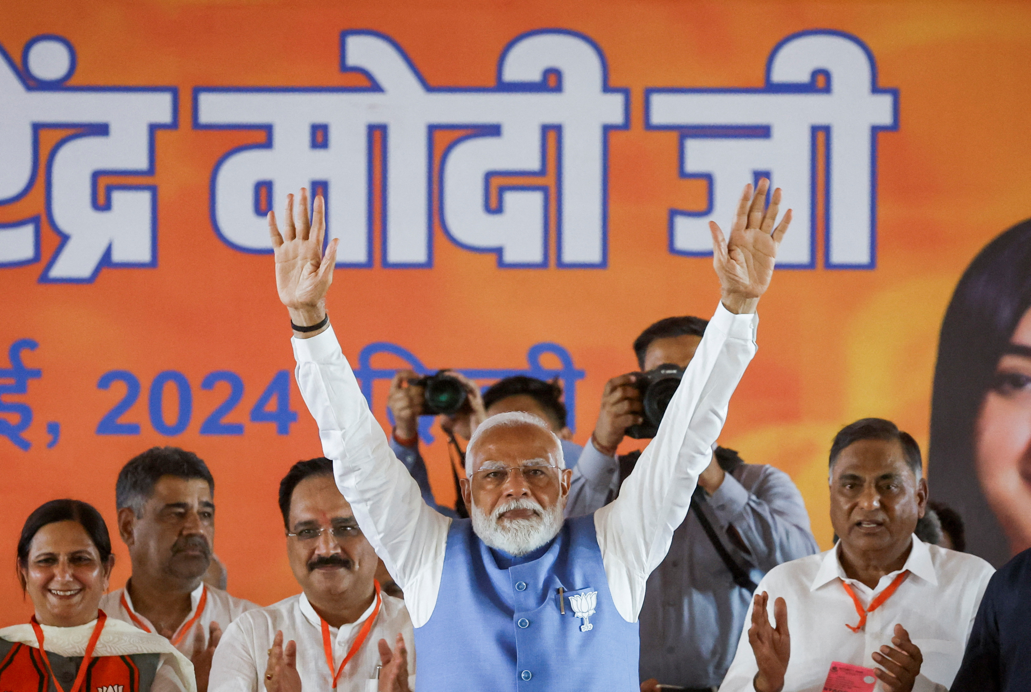 India's PM Modi hold a rally ahead of the sixth phase of election in New Delhi