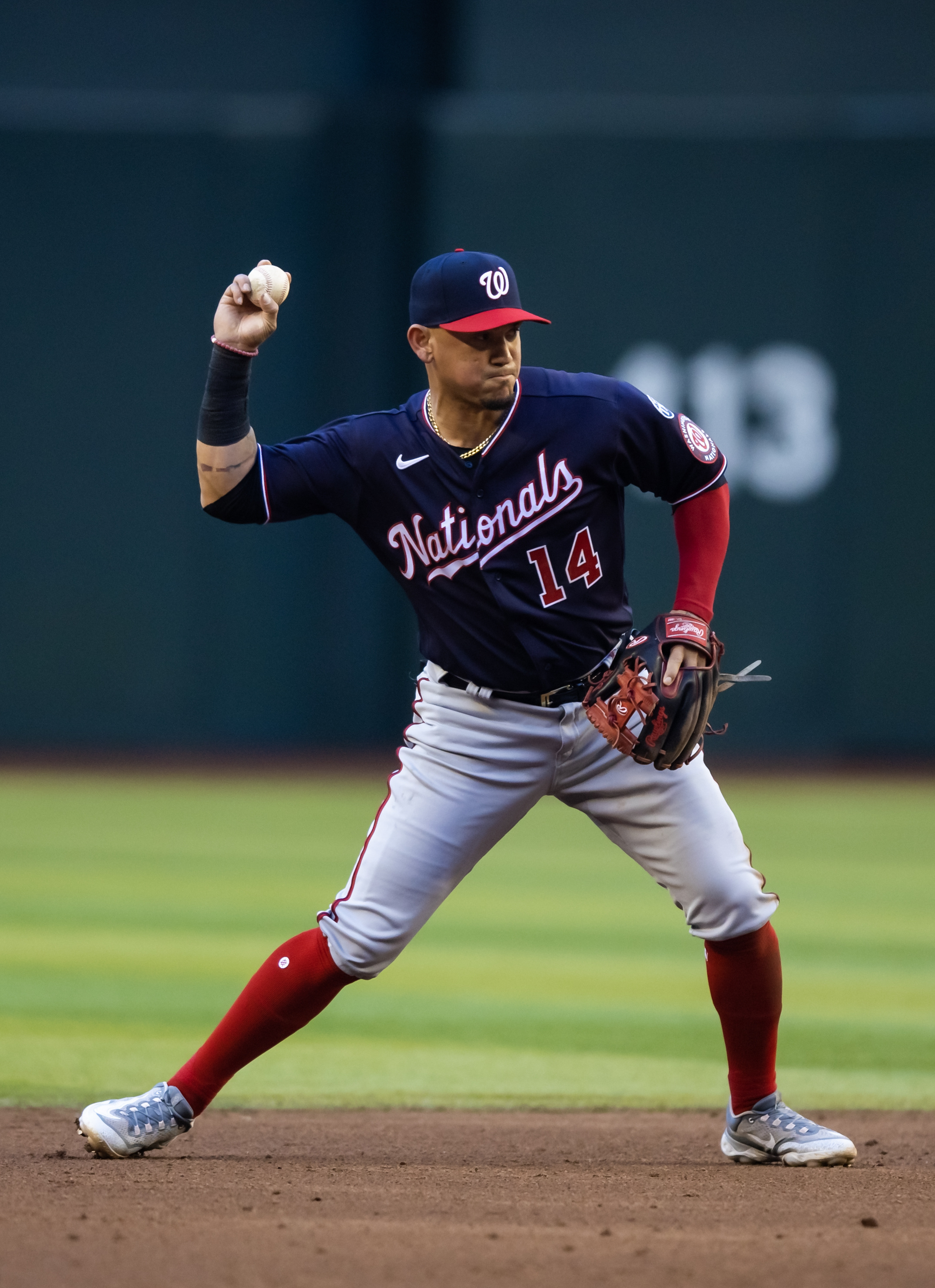 Arizona Diamondbacks' Lourdes Gurriel Jr. looks on during a baseball game  against the Washington Nationals, Thursday, June 22, 2023, in Washington.  (AP Photo/Nick Wass Stock Photo - Alamy