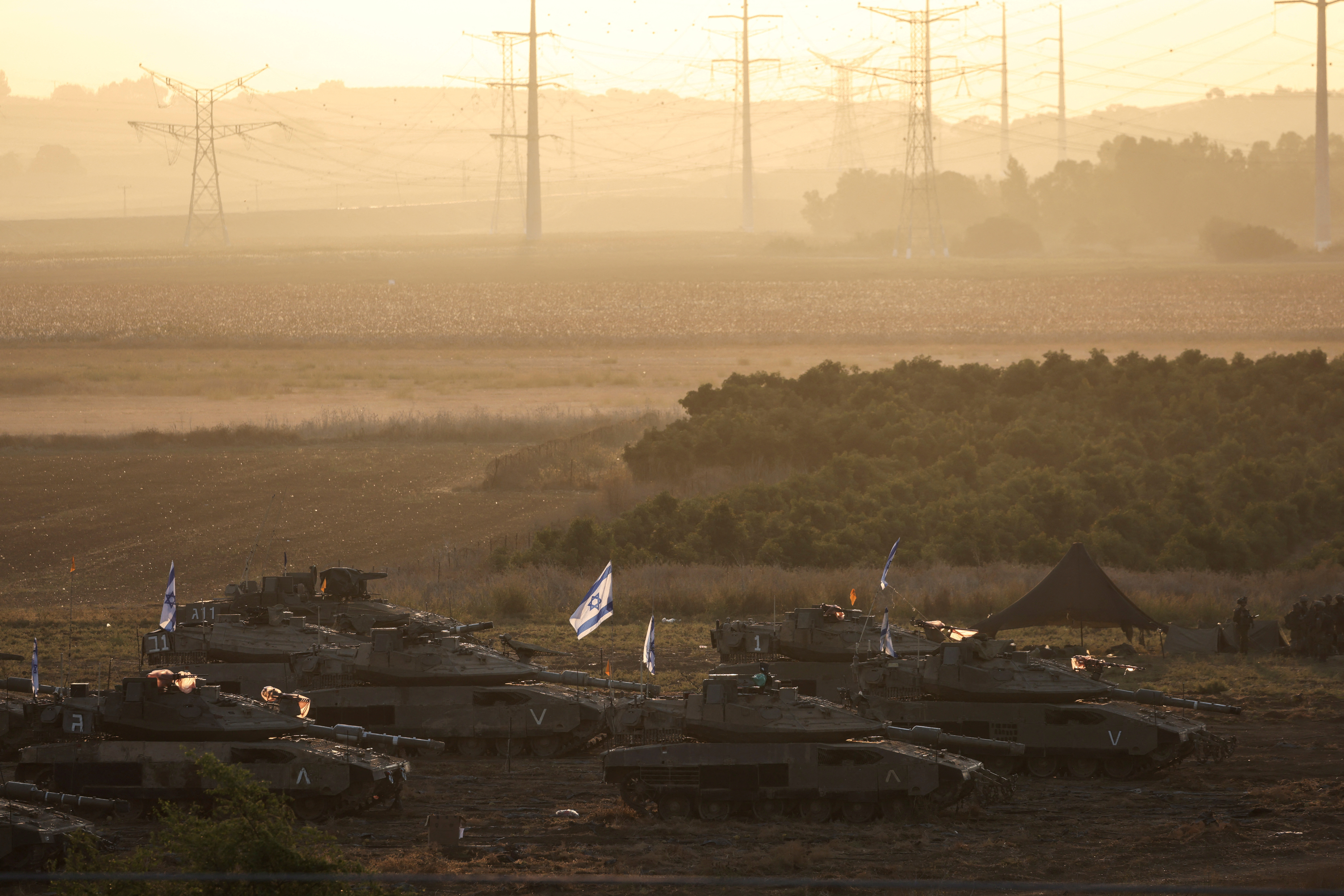 Israeli tanks and military at Israel's border with the Gaza Strip, in southern Israel