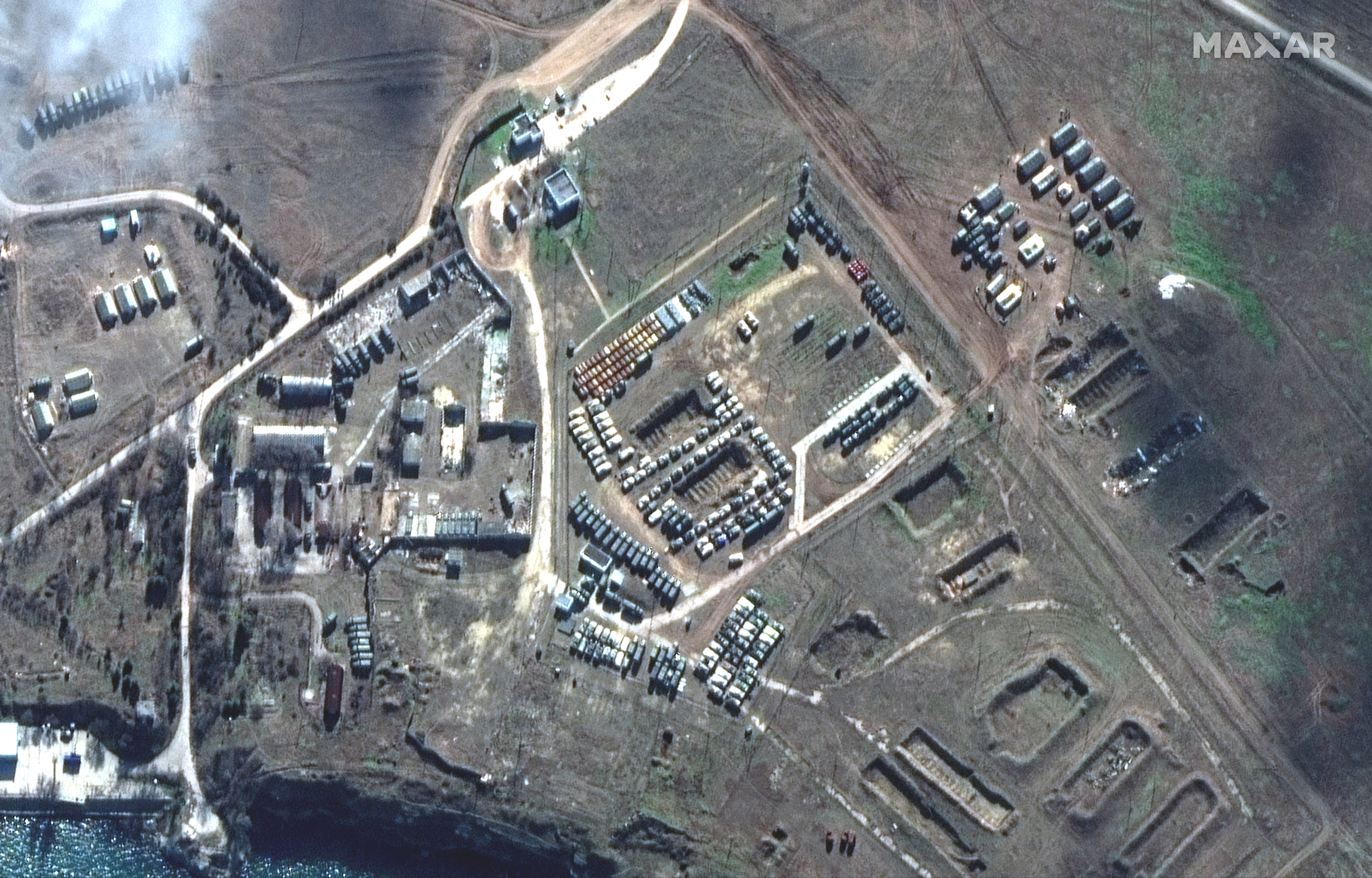 A satellite image shows new deployments and military equipment in Novoozernoye