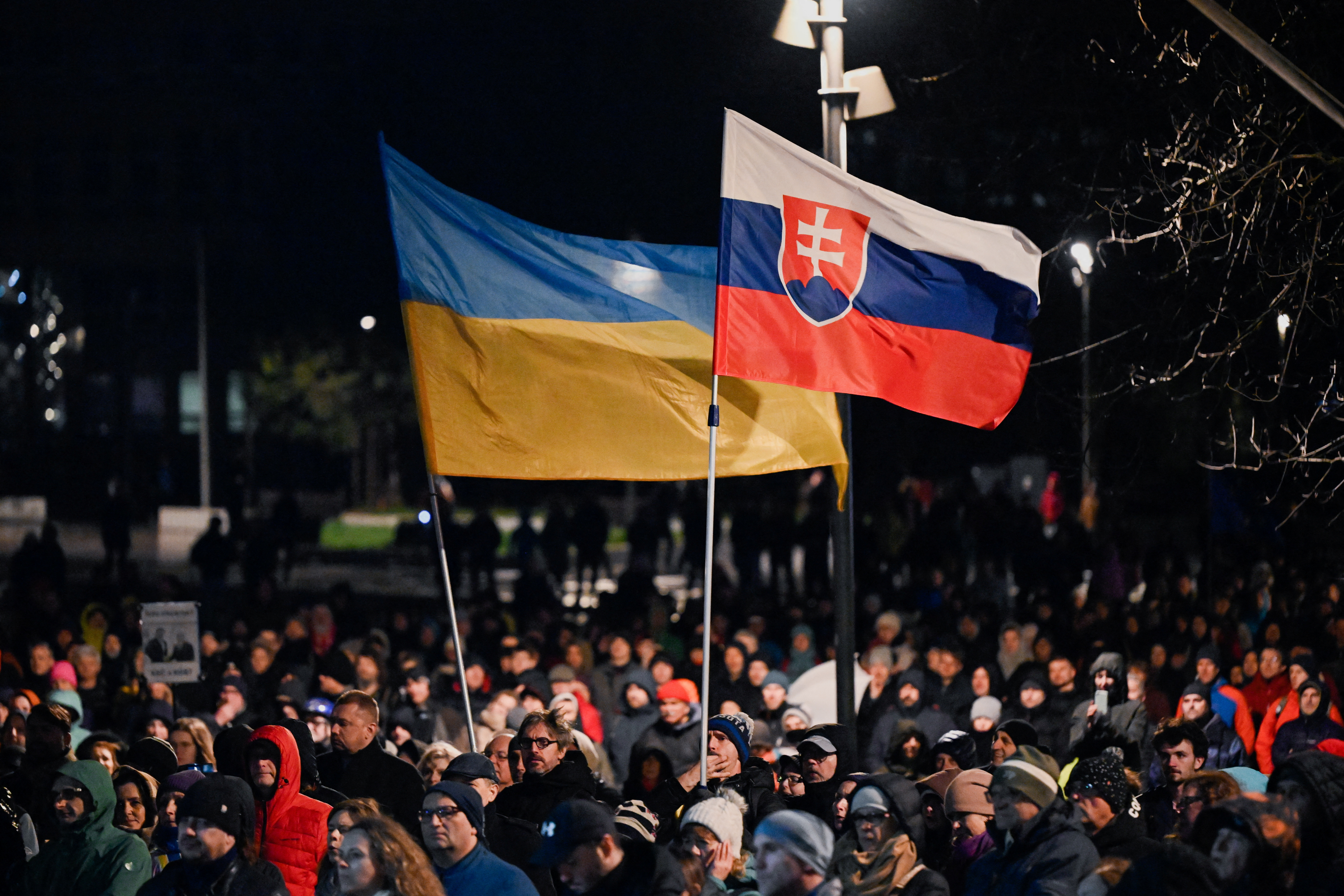 Pro-Ukraine protest against the Slovak government's foreign policy in Bratislava