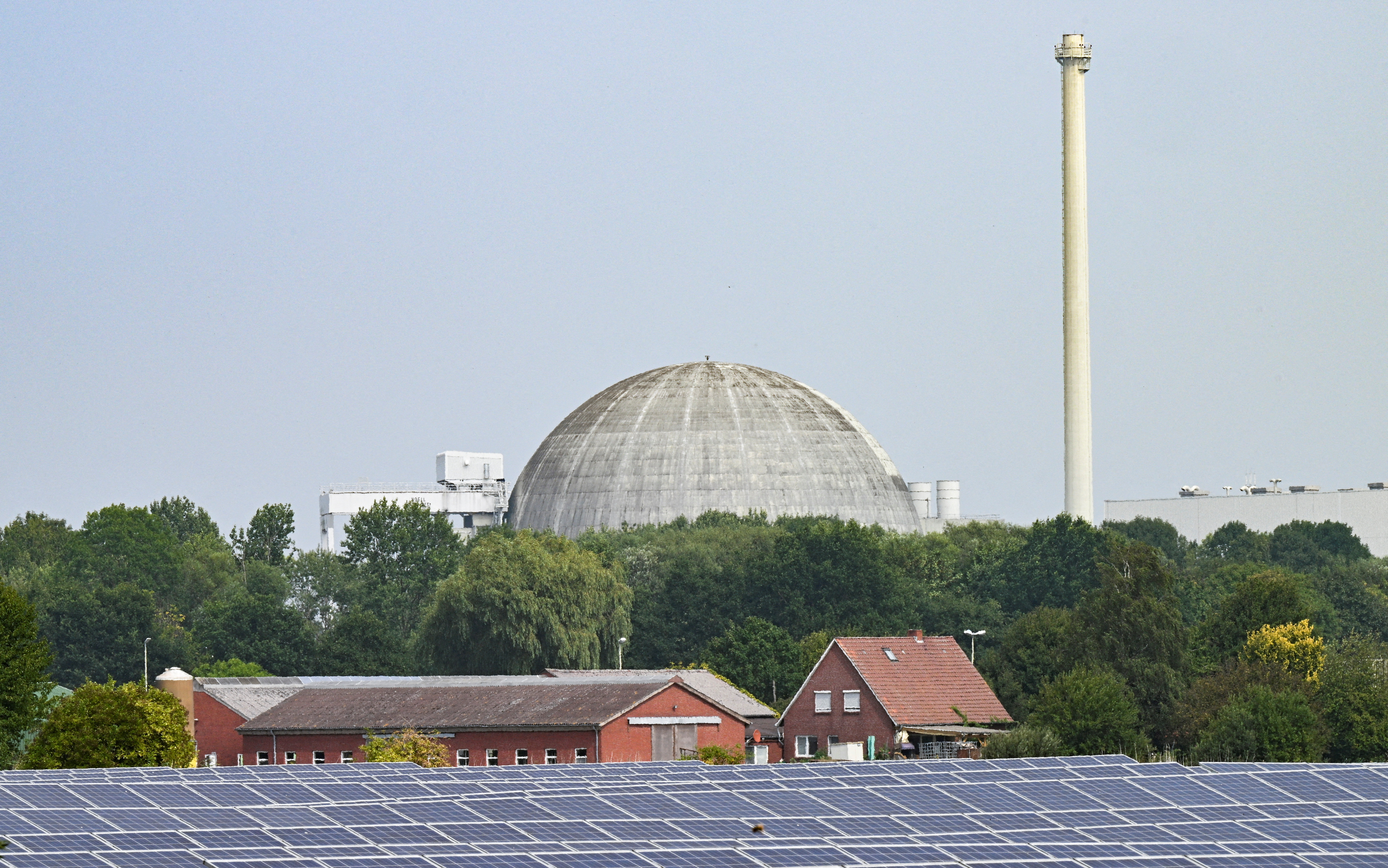 A general view of a solar park in-front of the Unterweser nuclear power plant in Stadland, Germany