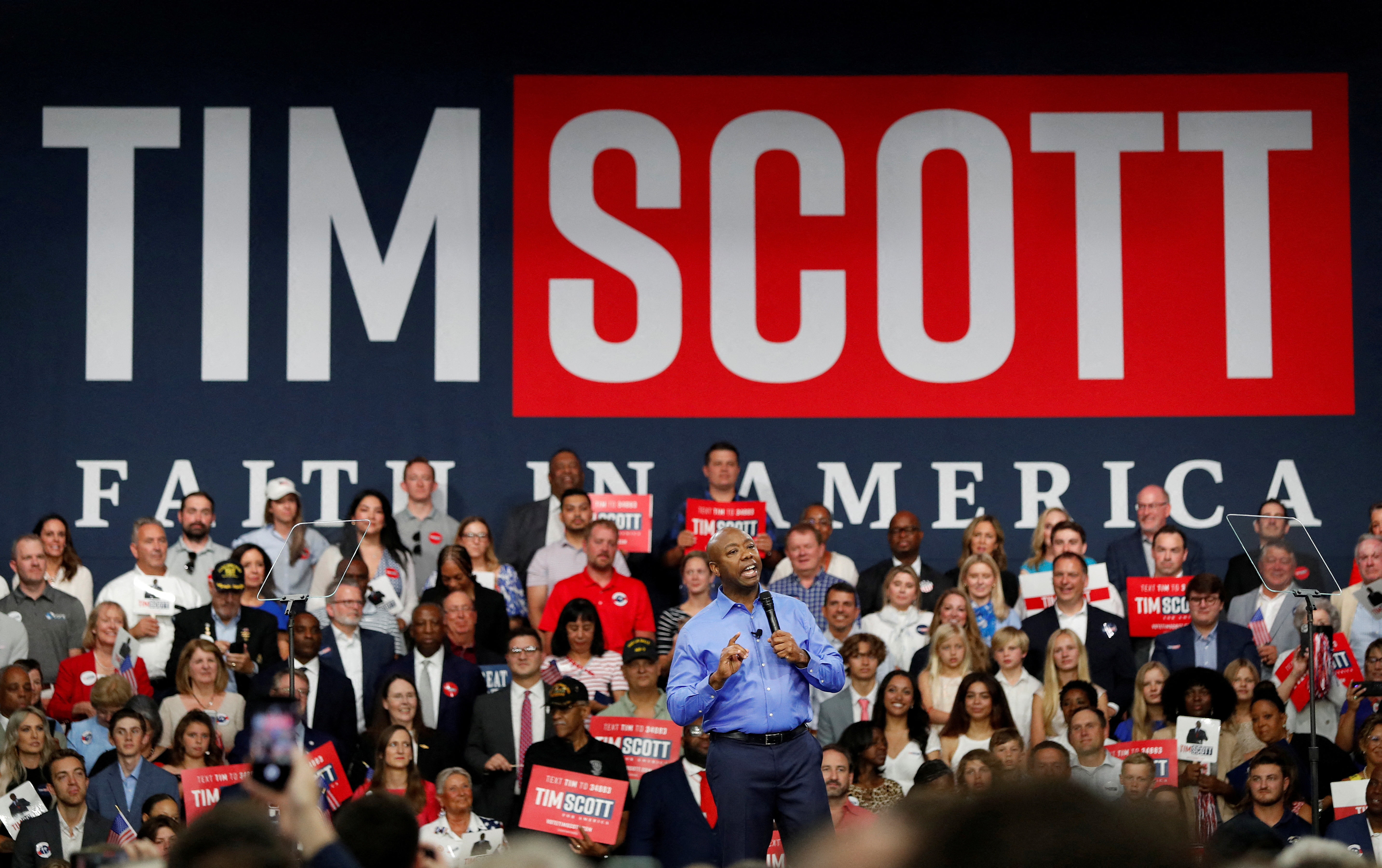 U.S. Senator Tim Scott announces his candidacy for the 2024 Republican presidential race, in North Charleston