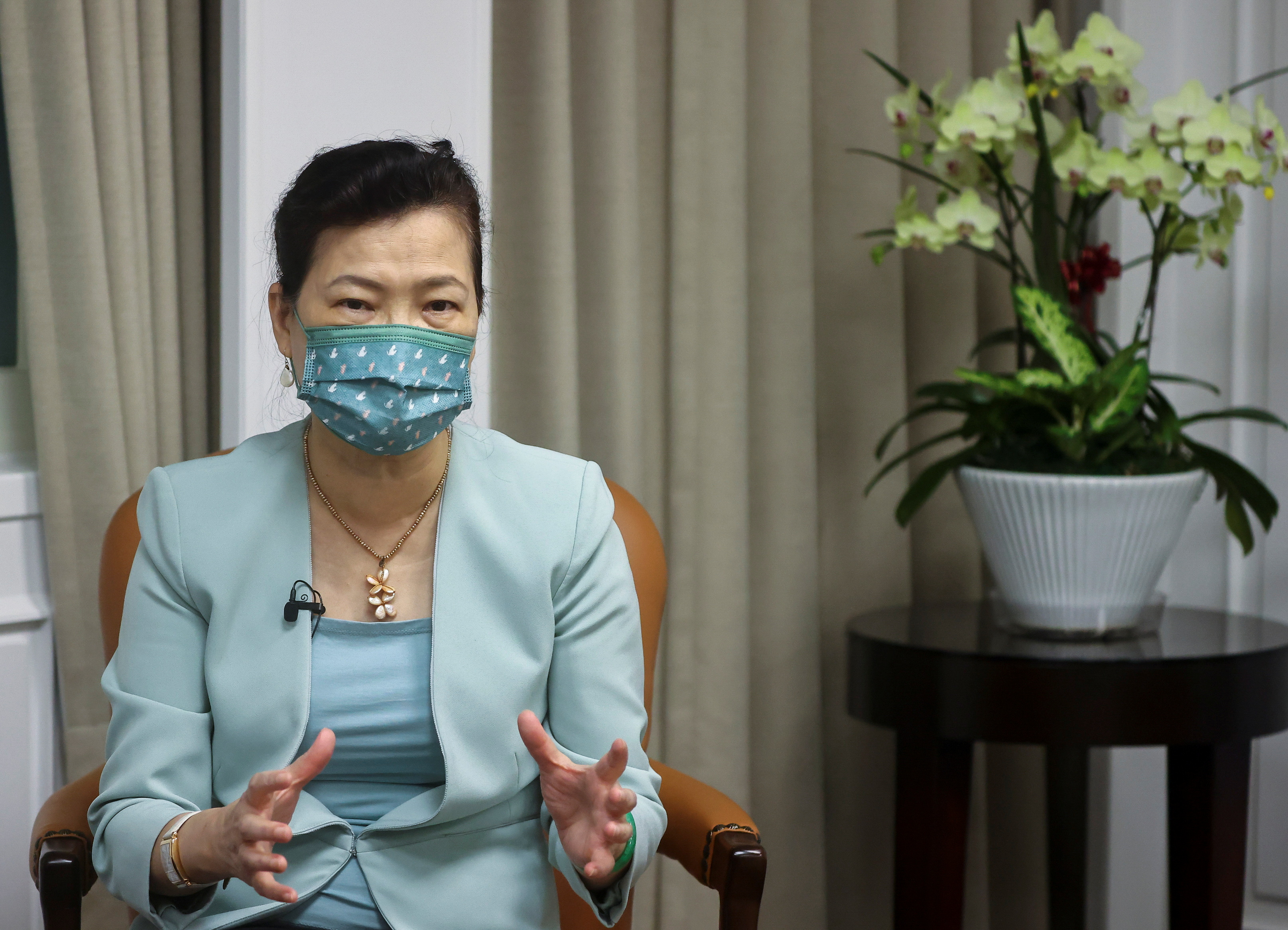 Taiwan Economy Minister Wang Mei-hua speaks during an interview with Reuters in Taipei