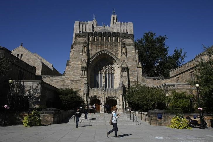 The College Street sign is seen on the campus of Yale University in New Haven, Connecticut