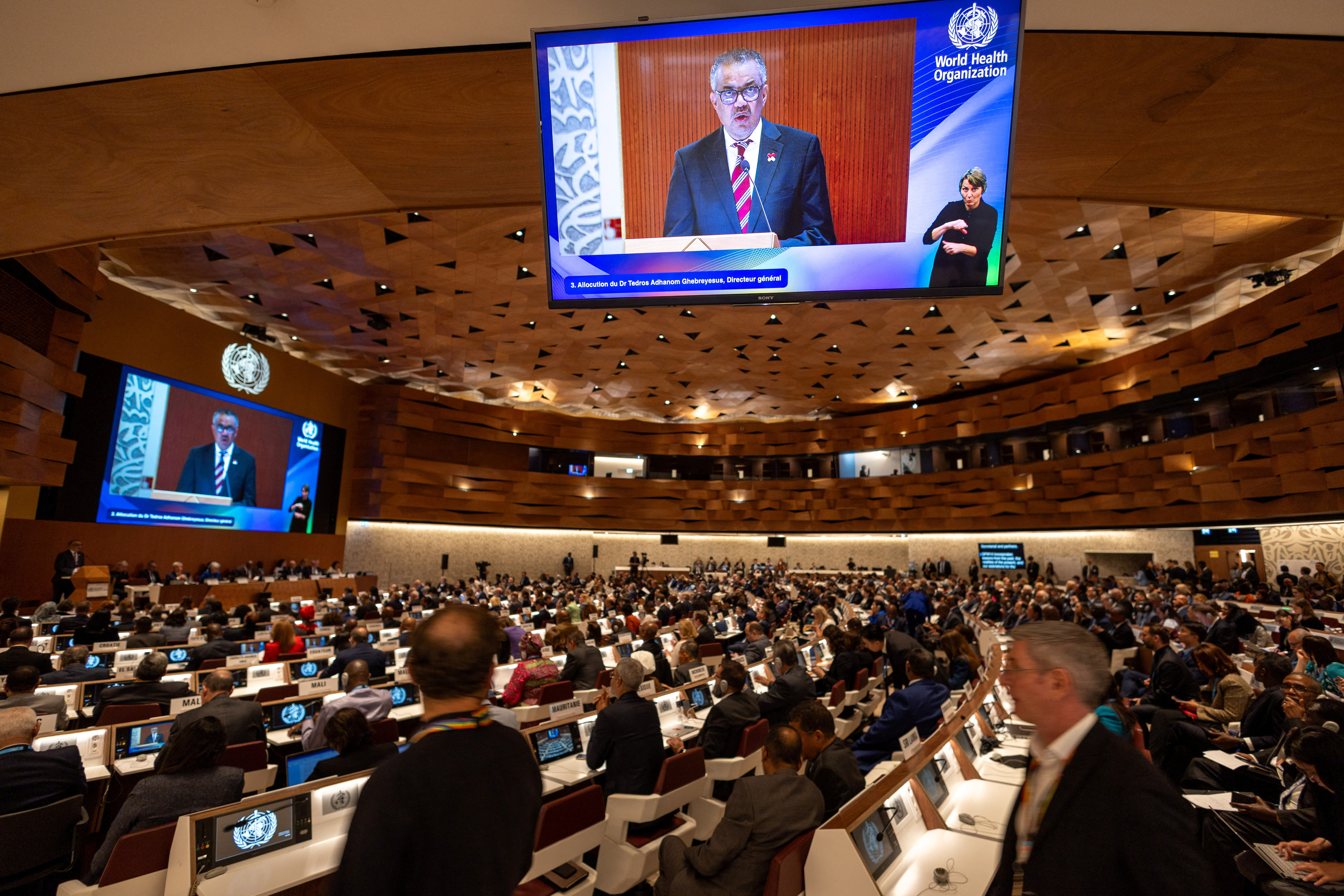 Director-General of WHO Dr. Tedros Adhanom Ghebreyesus attends the World Health Assembly in Geneva