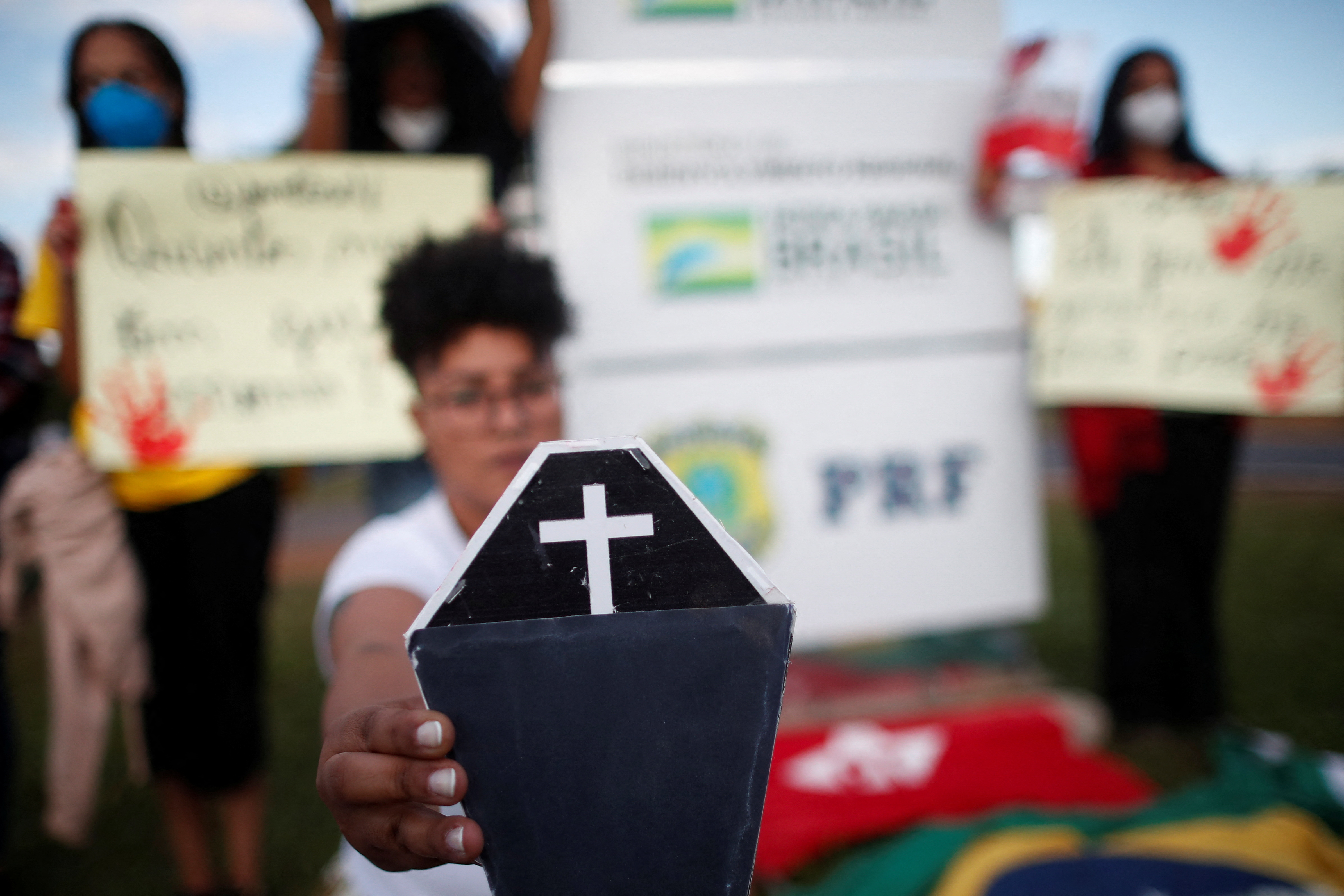 Activists of Black movement protest following the death of Genivaldo Santos, in Brasilia