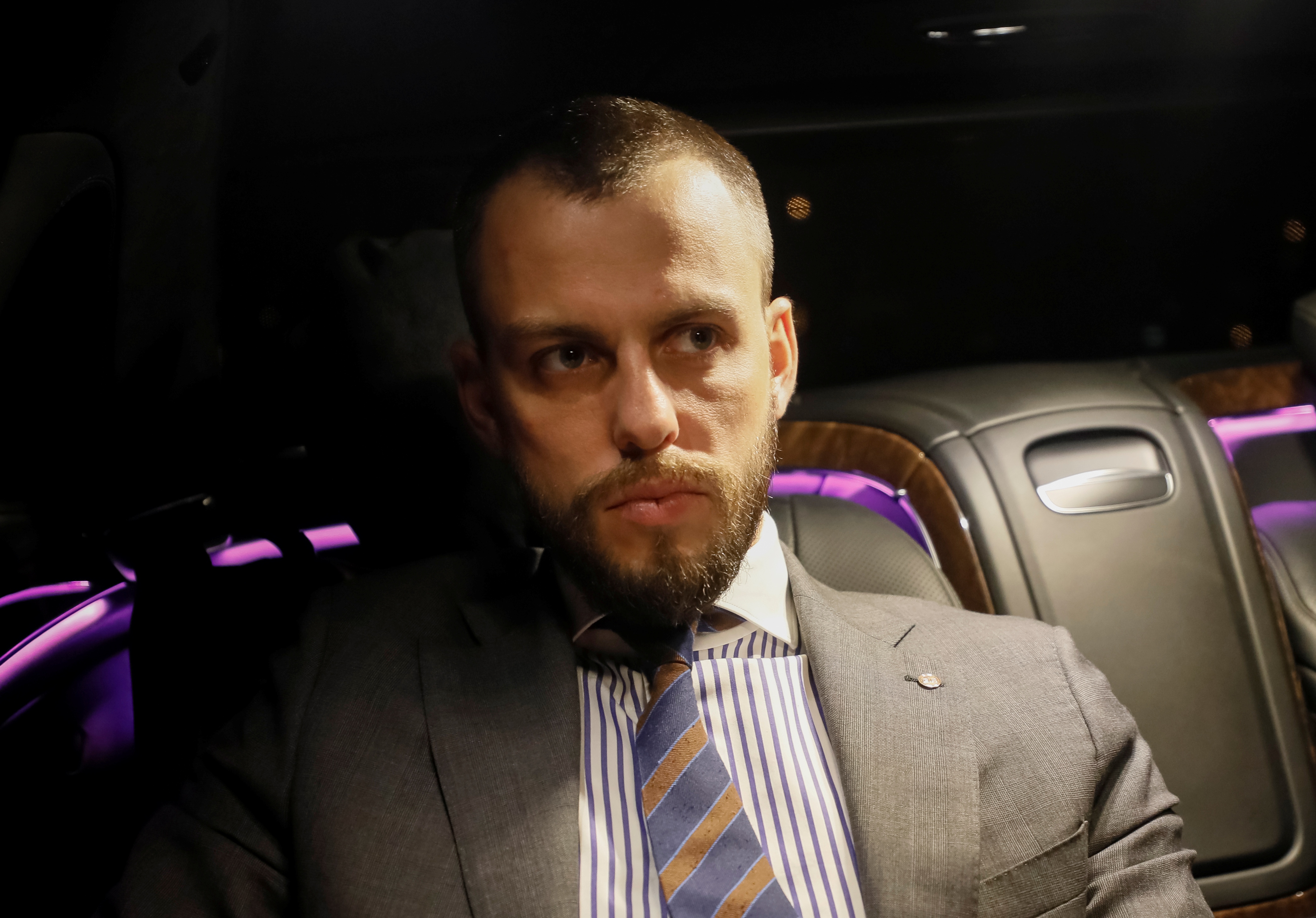 Ilya Sachkov, head of Russia's Group IB cybersecurity company, is seen in a car in Moscow
