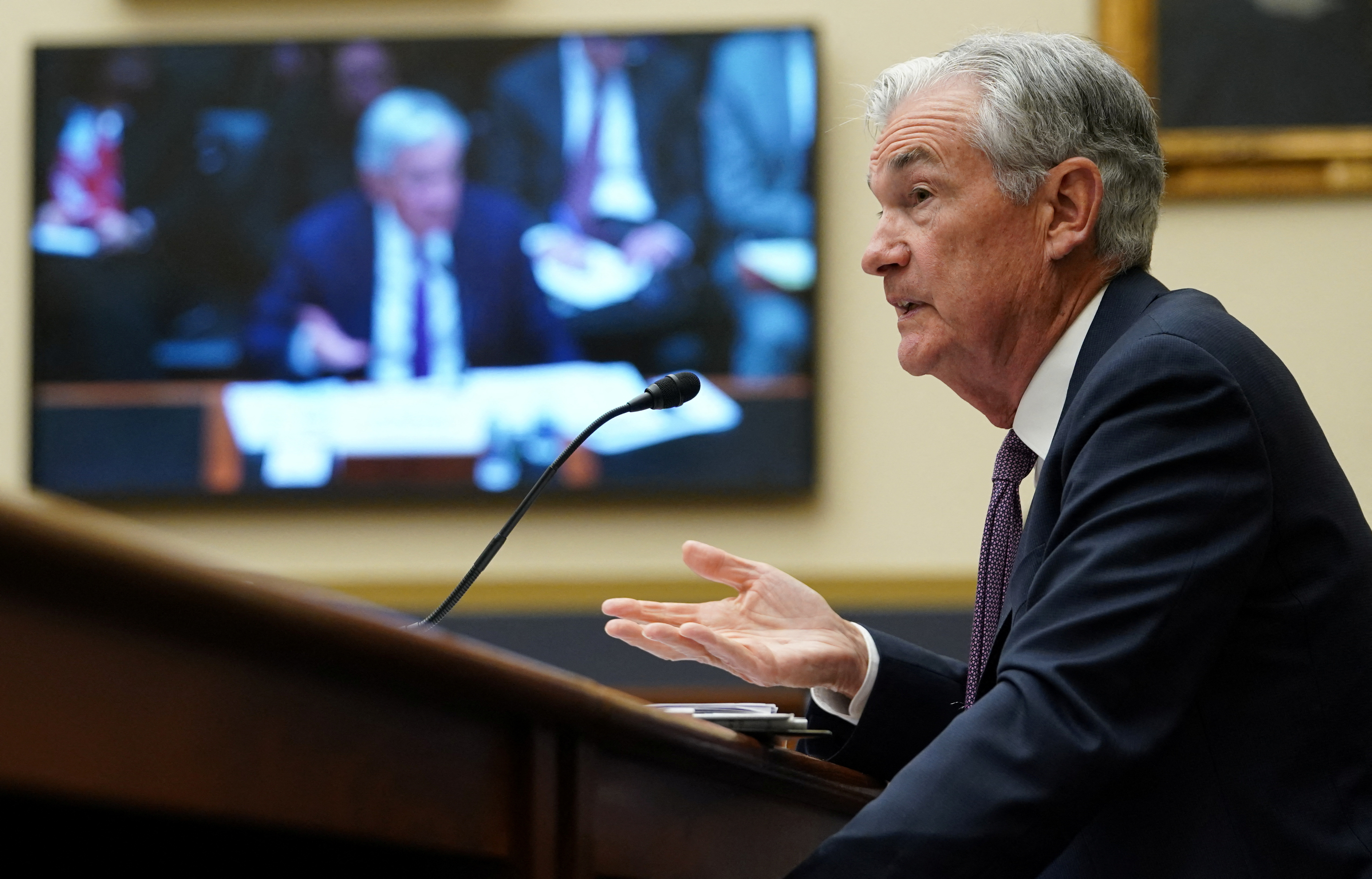 Federal Reserve Chair Jerome Powell testifies at a hearing on Capitol Hill in Washington
