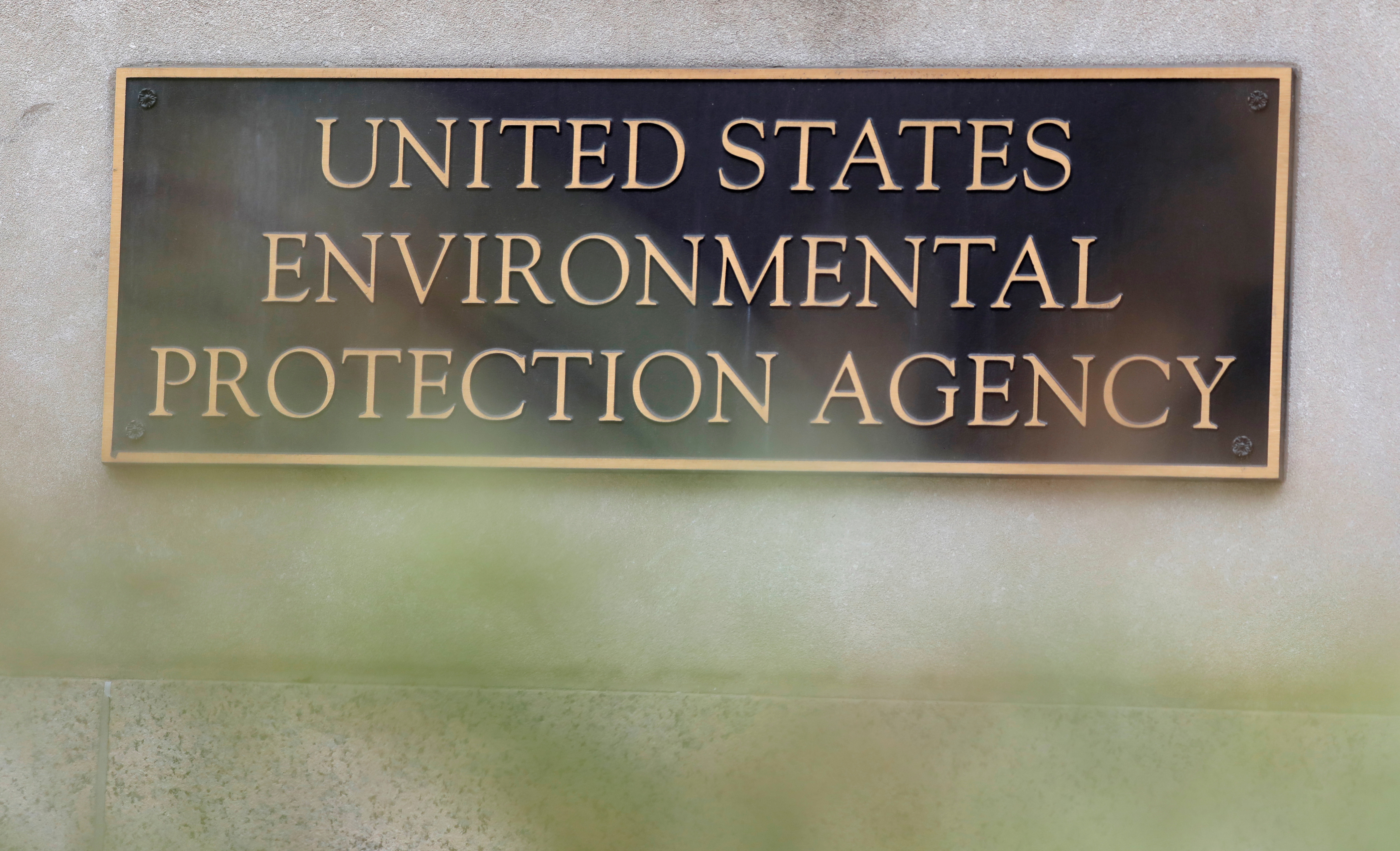 Signage is seen at the headquarters of the United States Environmental Protection Agency (EPA) in Washington, D.C.