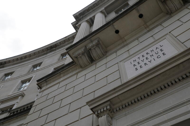 Signage is seen at the headquarters of the Internal Revenue Service (IRS) in Washington, D.C.