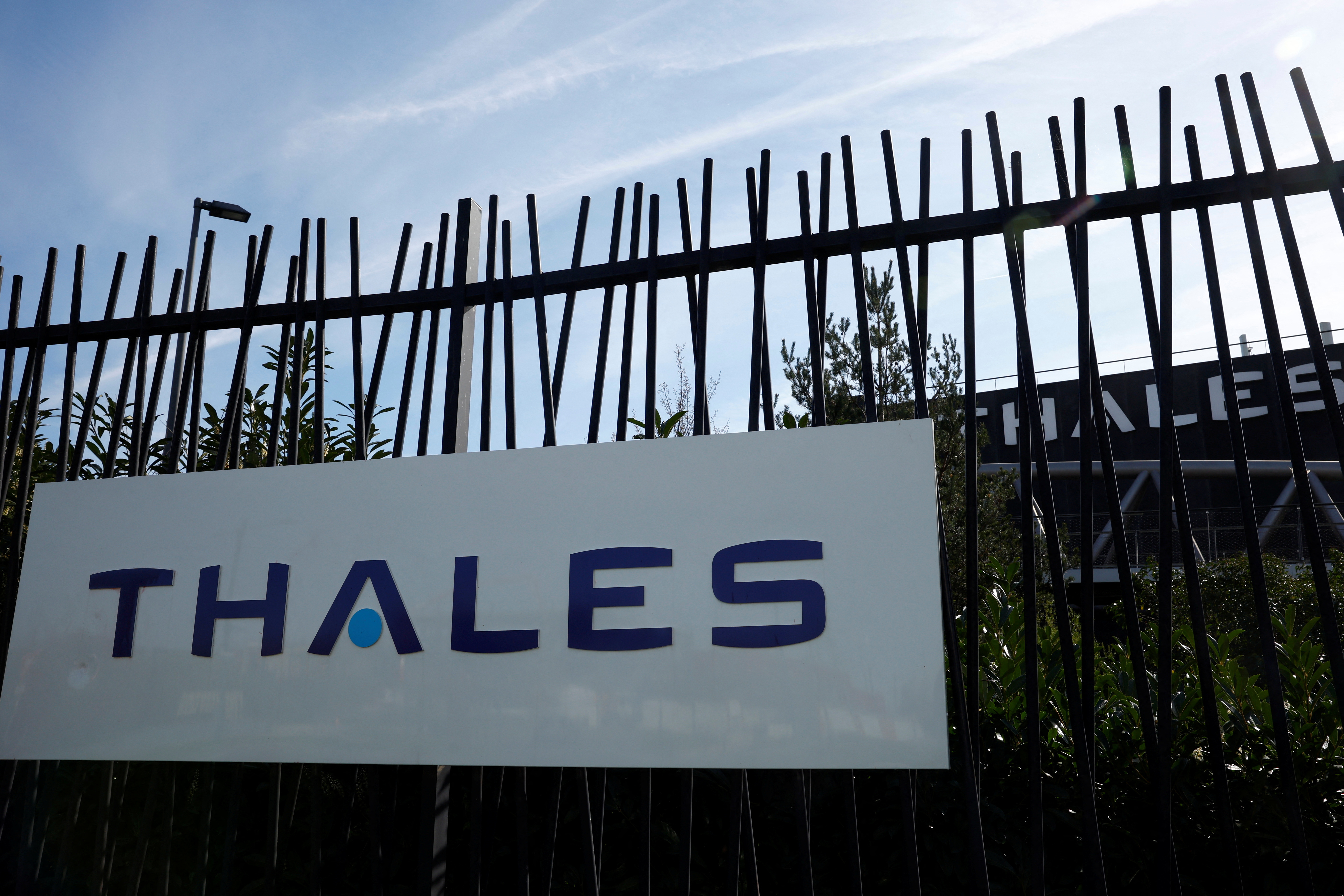 Logo of French defence and electronics group Thales near Paris