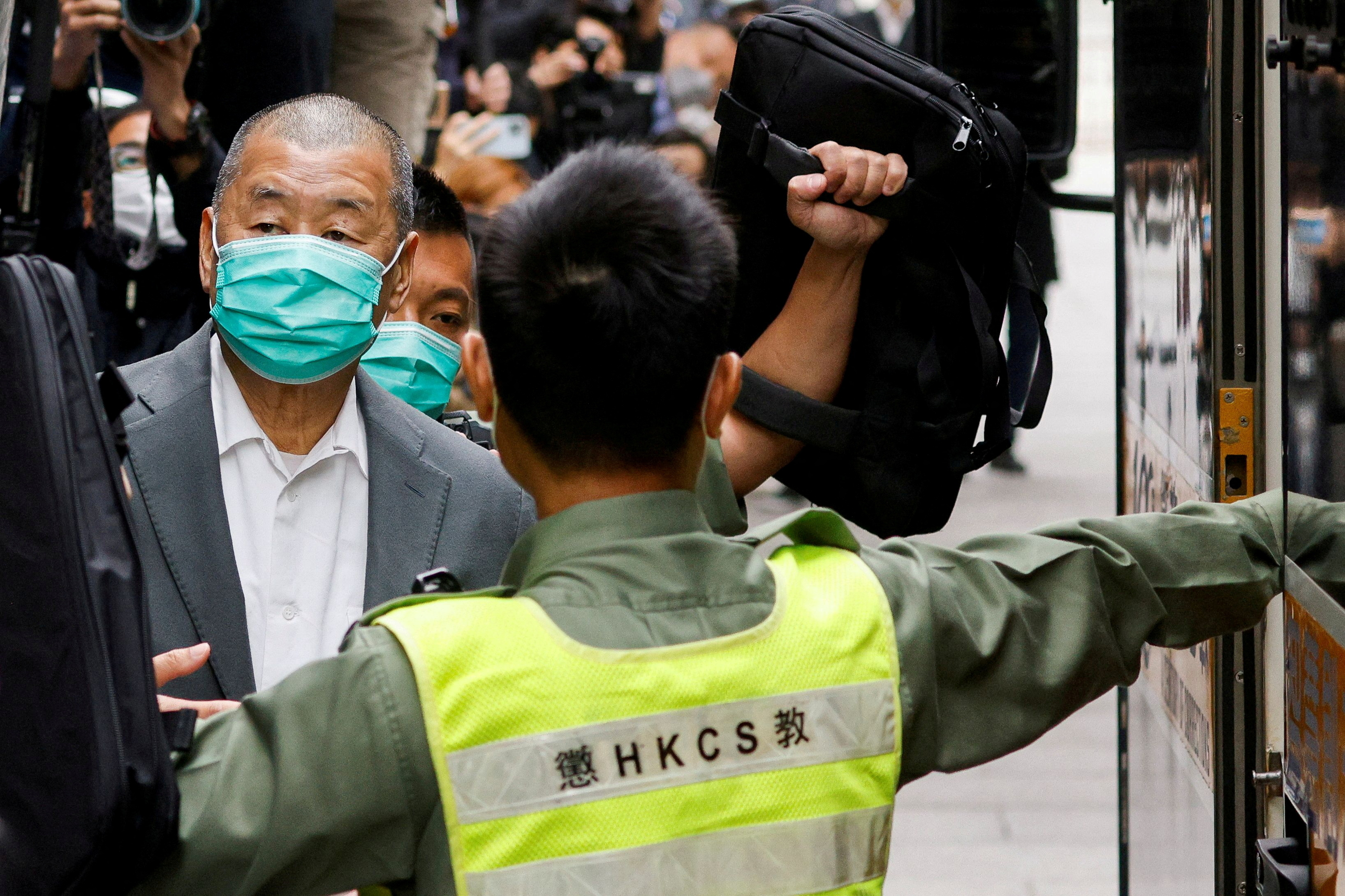Media mogul Jimmy Lai, founder of Apple Daily, leaves Court of Final Appeal in Hong Kong via jail van