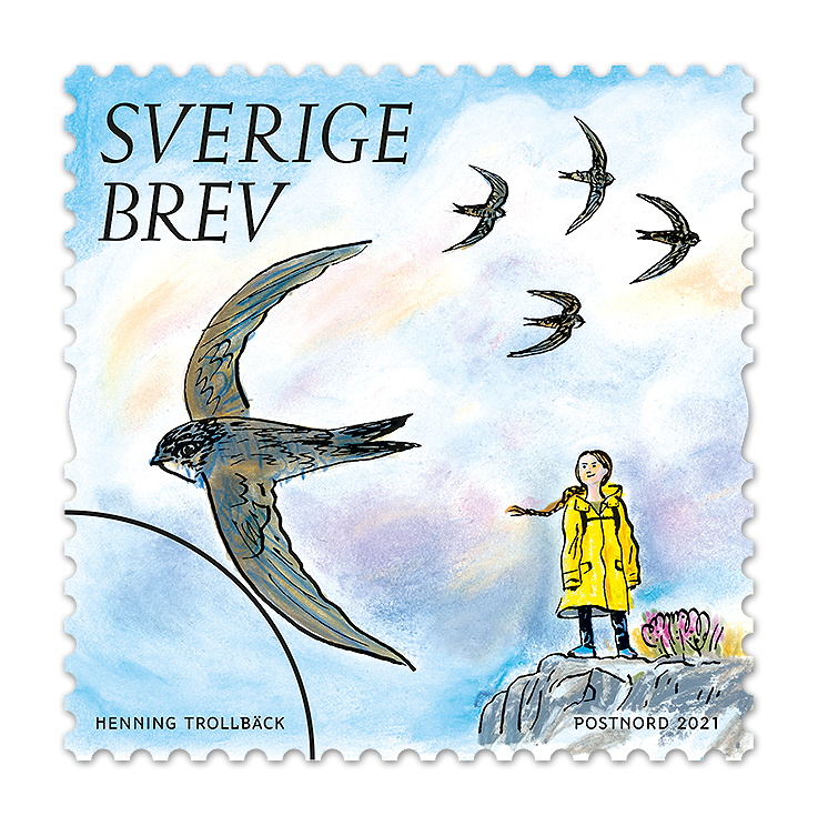 A stamp featuring climate activist Greta Thunberg