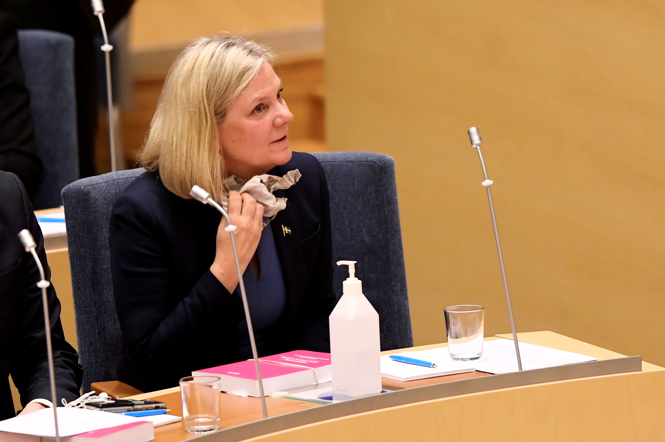 Current Finance Minister and Social Democrat leader Magdalena Andersson is appointed as the country's new Prime Minister after a voting at the Swedish Parliament Riksdagen in Stockholm, Sweden November 24, 2021. Andersson is the first ever Swedish female prime minister. Erik Simander /TT News Agency/via REUTERS  