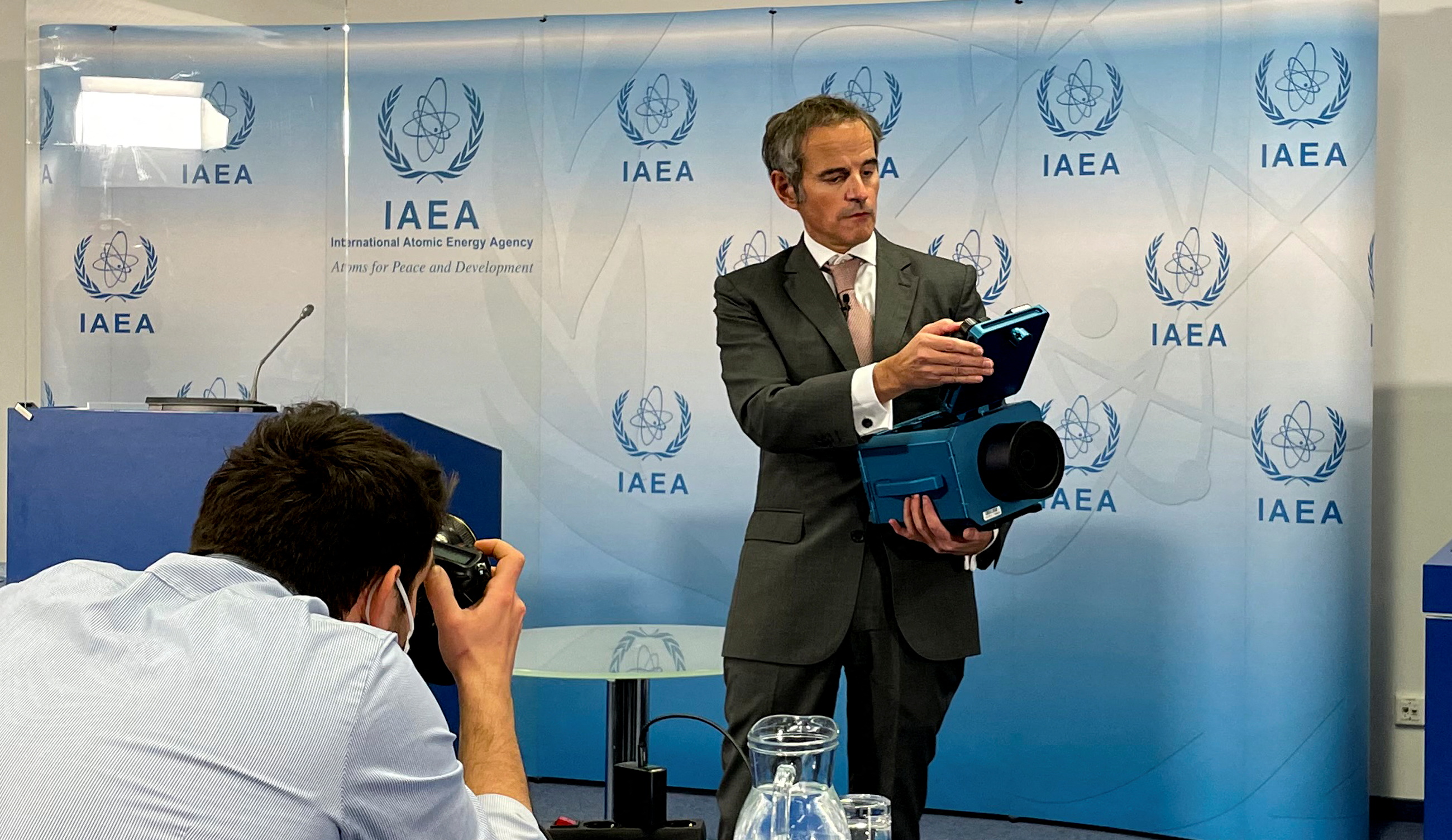 IAEA Director General Grossi attends a news conference in Vienna