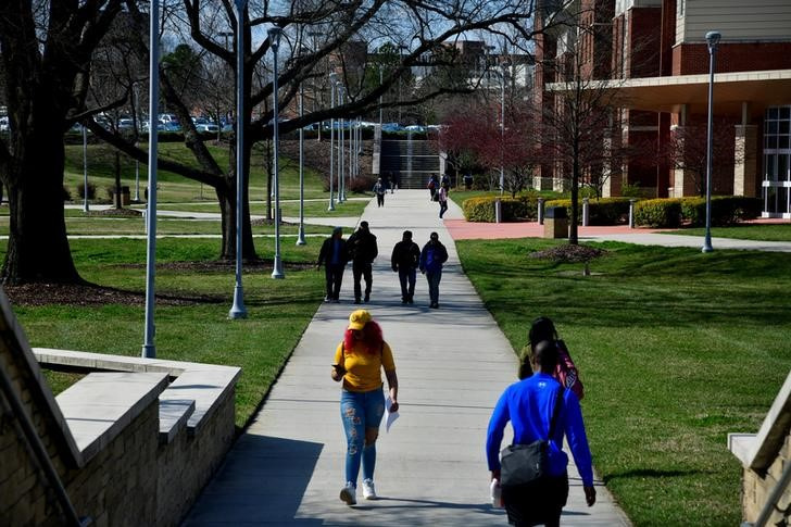 Students walk between classes on the campus of North Carolina A&T University in Greensboro