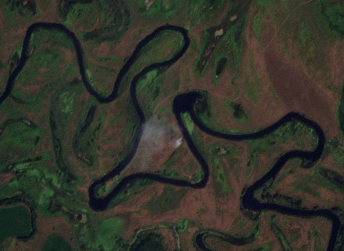 A satellite image shows smoke near the area where a pontoon bridge over the Seym River was destroyed, following an incursion of Ukrainian troops in the course of Russia-Ukraine conflict, near Glushkovo