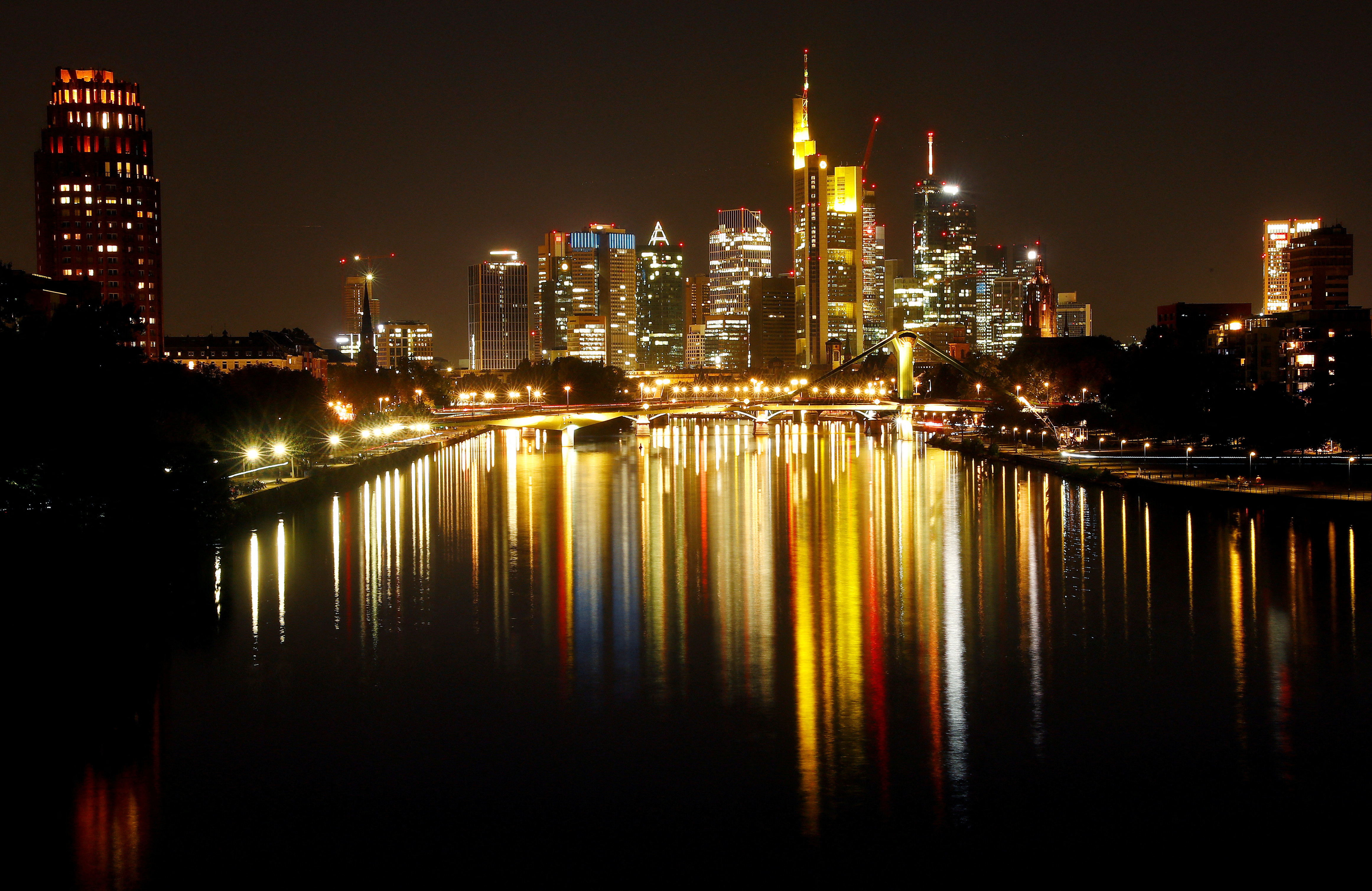 The skyline with its financial district is photographed on early evening in Frankfurt