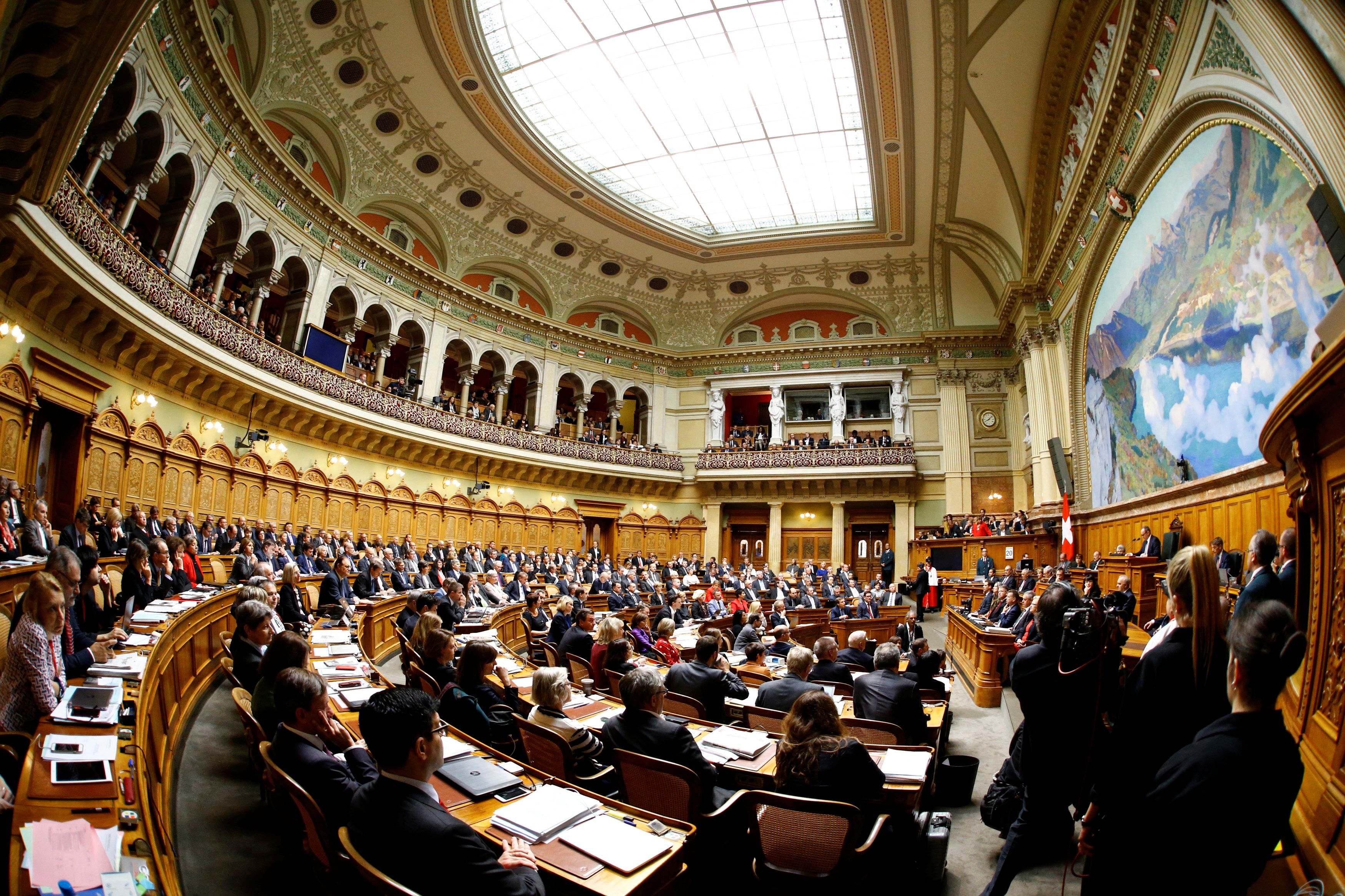 A general view shows a session at Swiss parliament in Bern