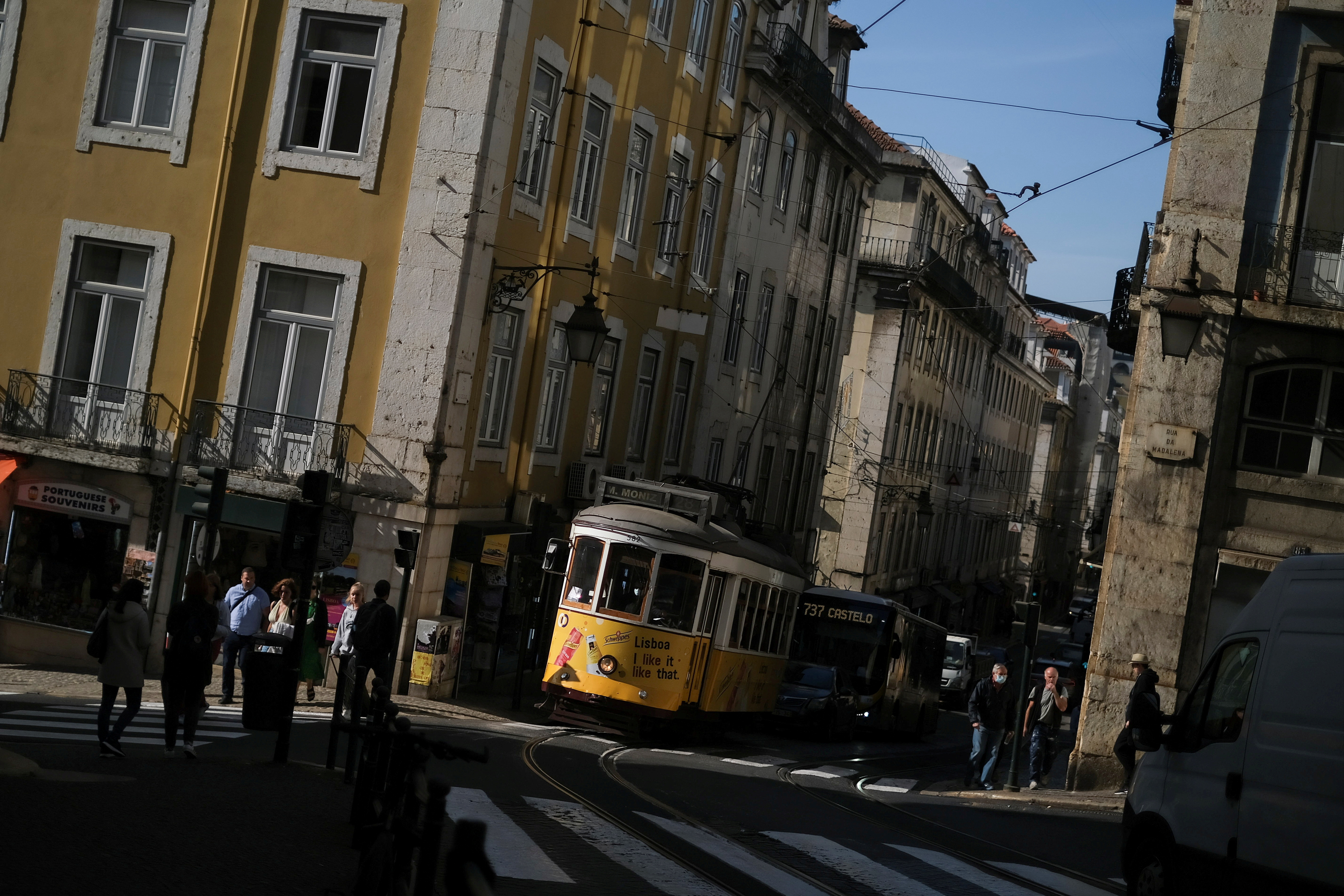 A tram is seen in downtown Lisbon