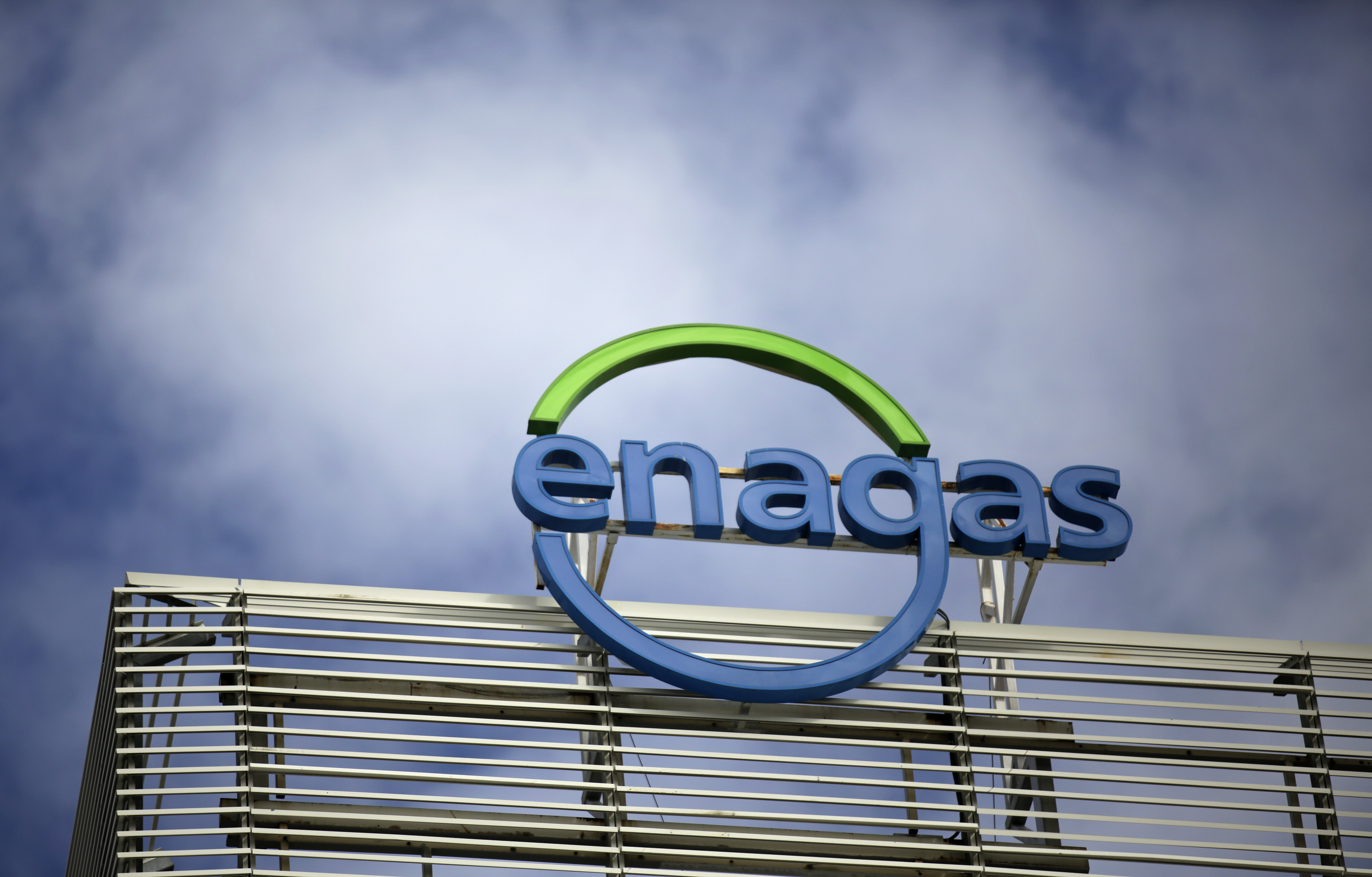 The logo of Enagas company is seen on top of their headquarters in Madrid, Spain