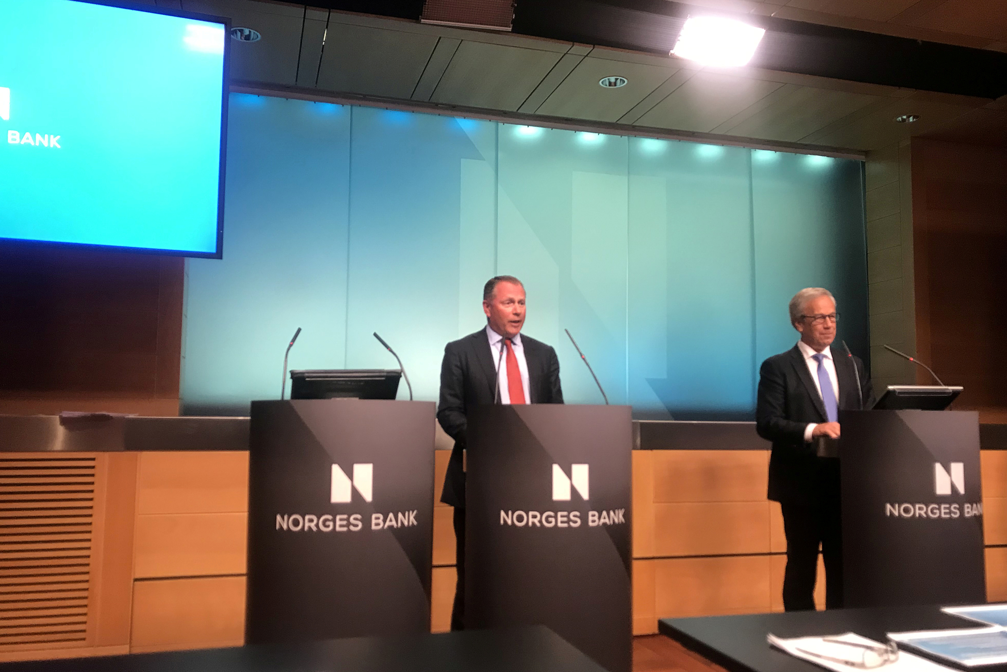 Norwegian sovereign wealth fund CEO Tangen attends a news conference in Oslo